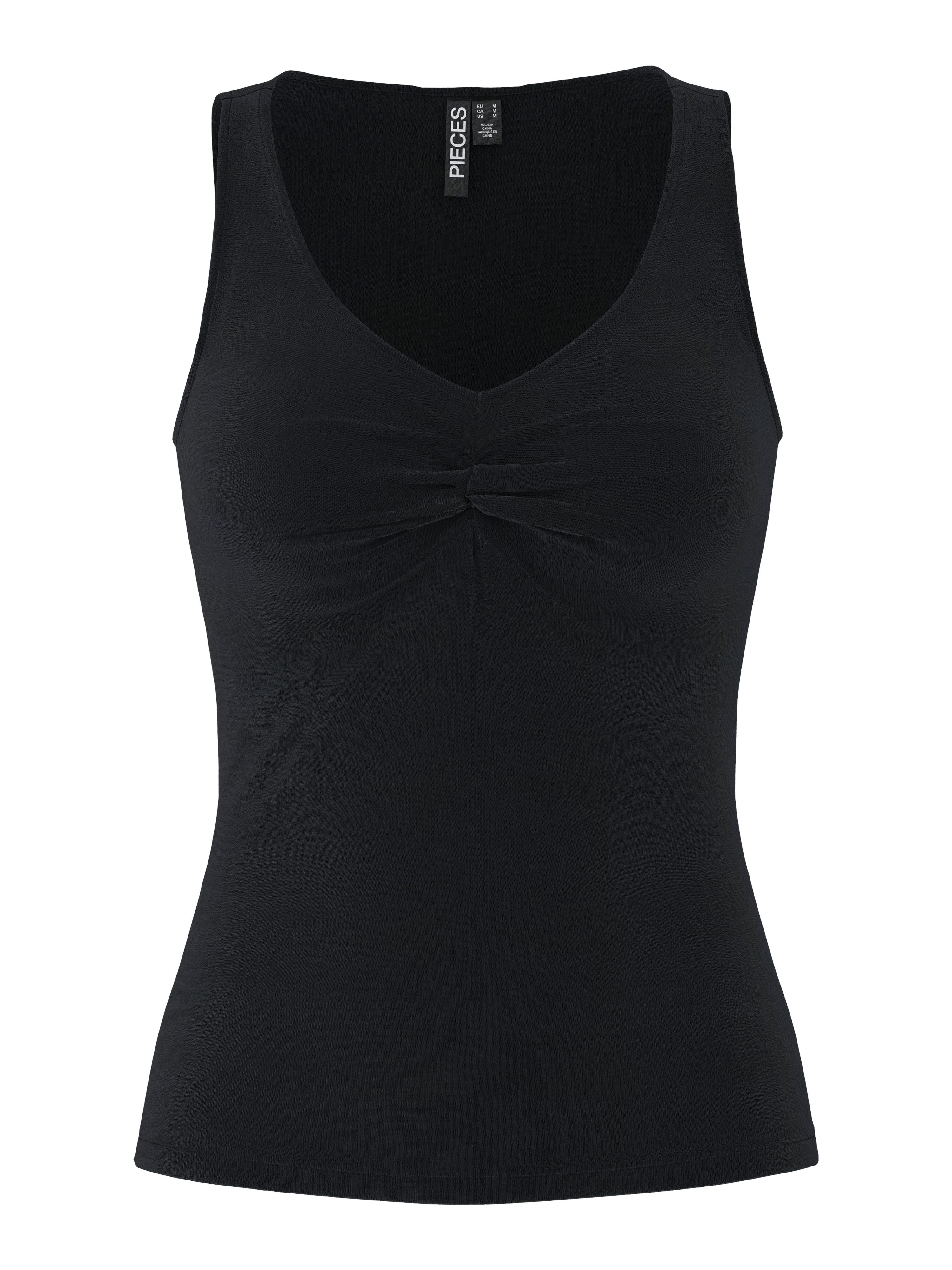 pieces V-Shirt PCMALIVA SL V-NECK TOP JRS NOOS BC mit Raffung im Brustbereich