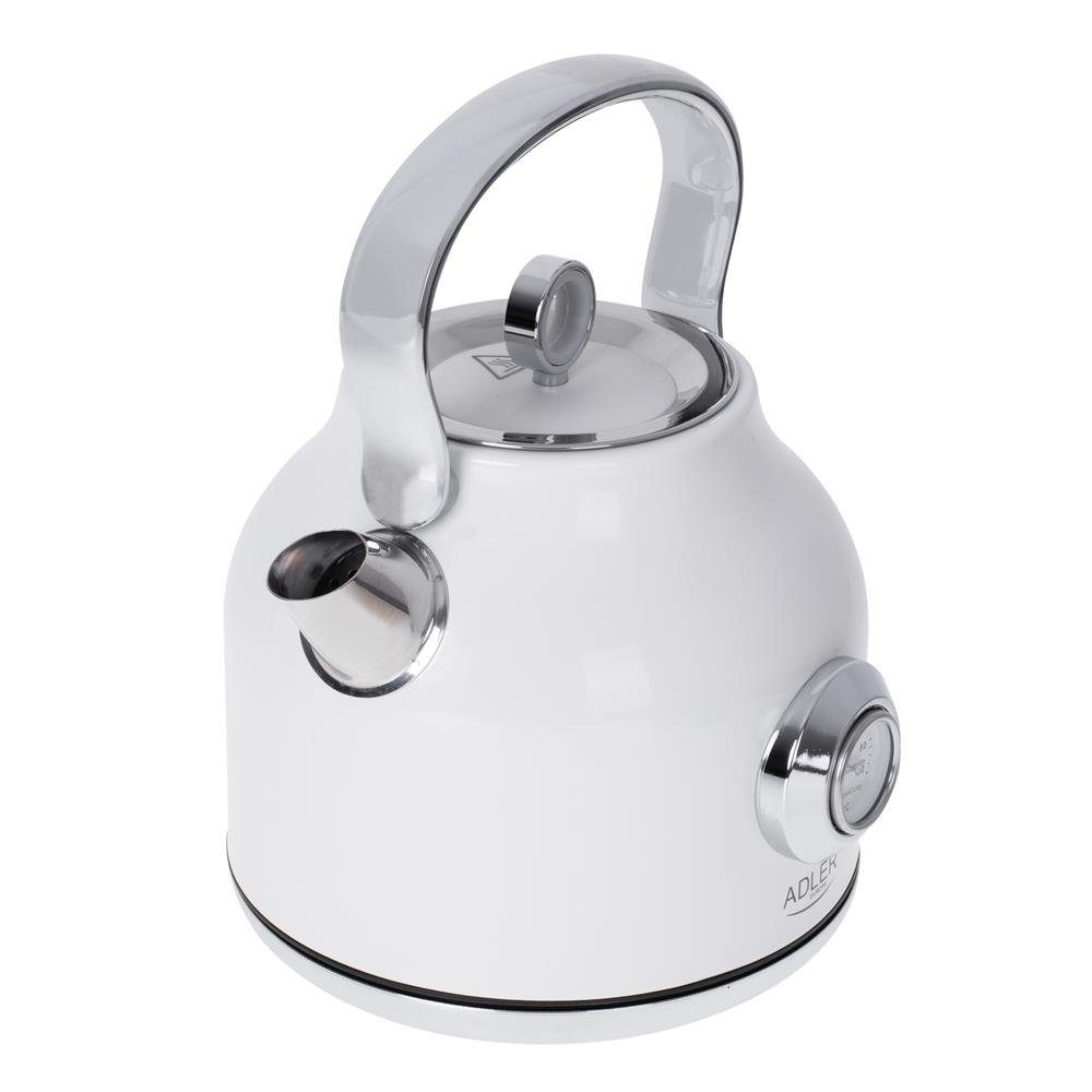 ADLER EUROPE Wasserkocher AD 1346 Retro-Wasserkocher mit Thermometer, 1,7 l, 2200 W, Edelstahl Teekessel, STRIX, Kalkfilter, Temperaturanzeige, weiß