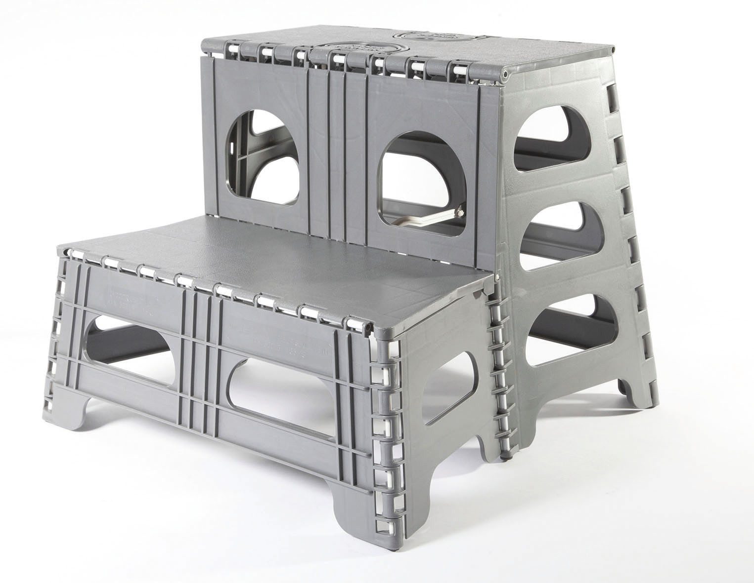 MediaShop Klapptritt 2-Stufen-Klappschemel (1-St), im Nu 2 Stufen höher stehen (45cm), zusammengeklappt nur 4,5 cm schmal