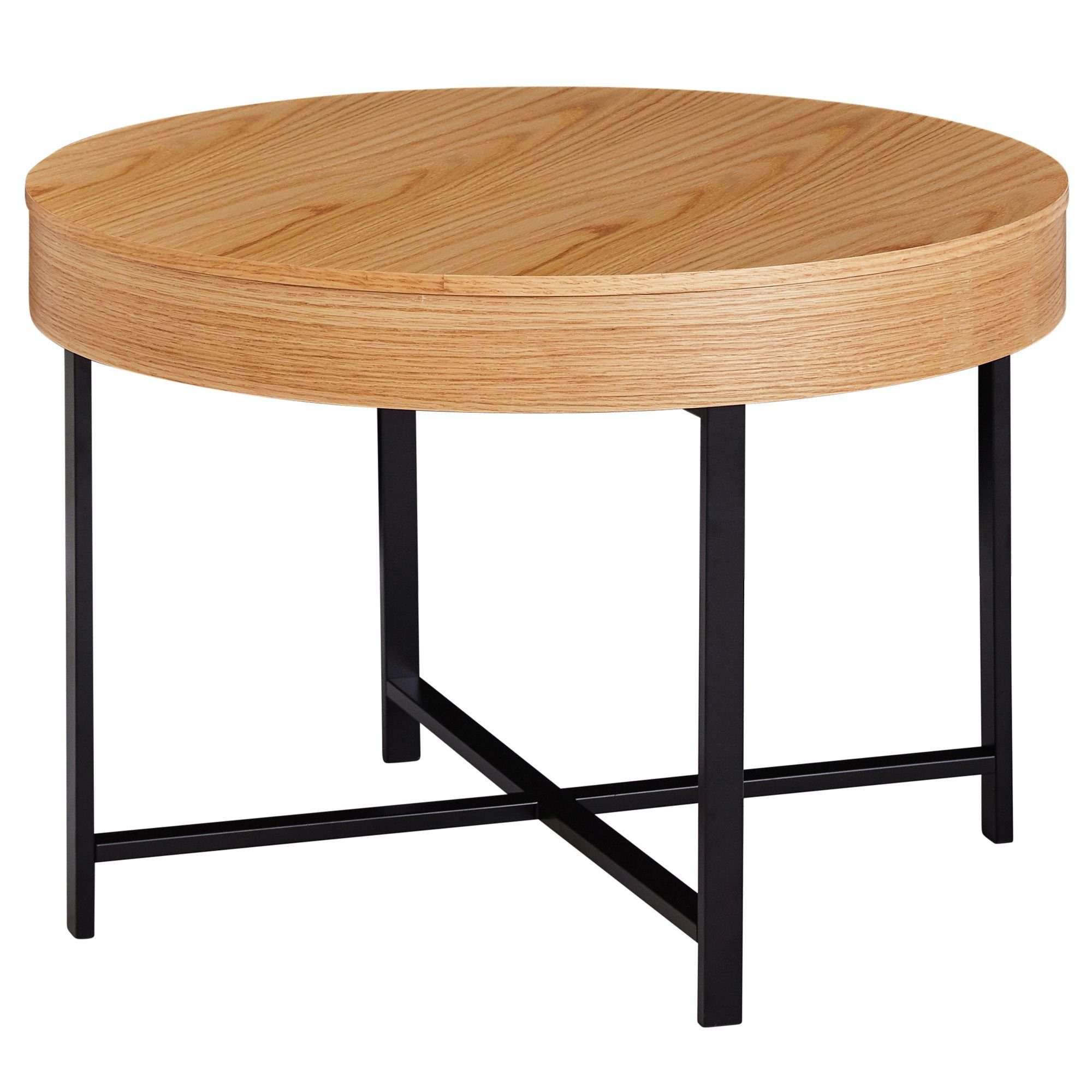 Wohnling Beistelltisch Design Couchtisch Rund Ø 69 cm mit Eichen Optik Tisch  mit Stauraum Lounge-Wohnzimmertisch mit Metallbeine MDF Beistelltisch