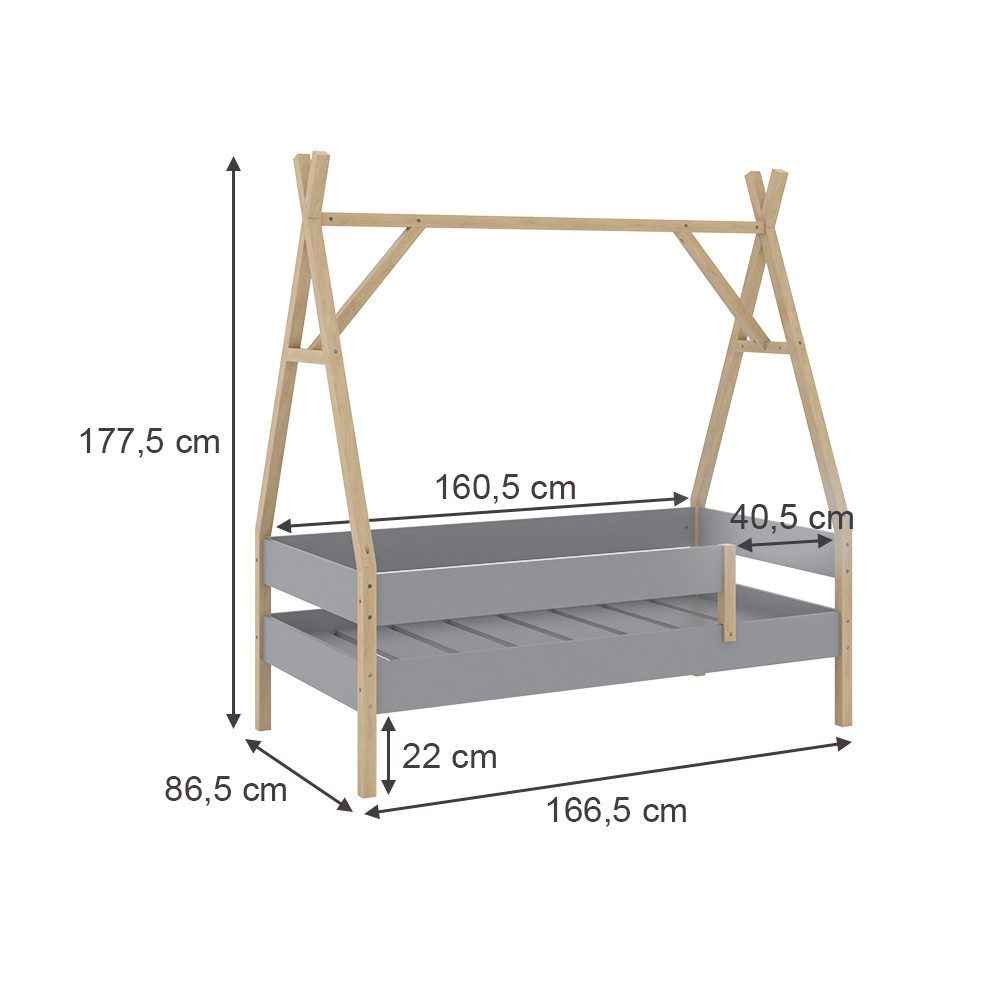 VitaliSpa® Kinderbett Bali, Grau, 80x160 cm mit Matratze (1-tlg)