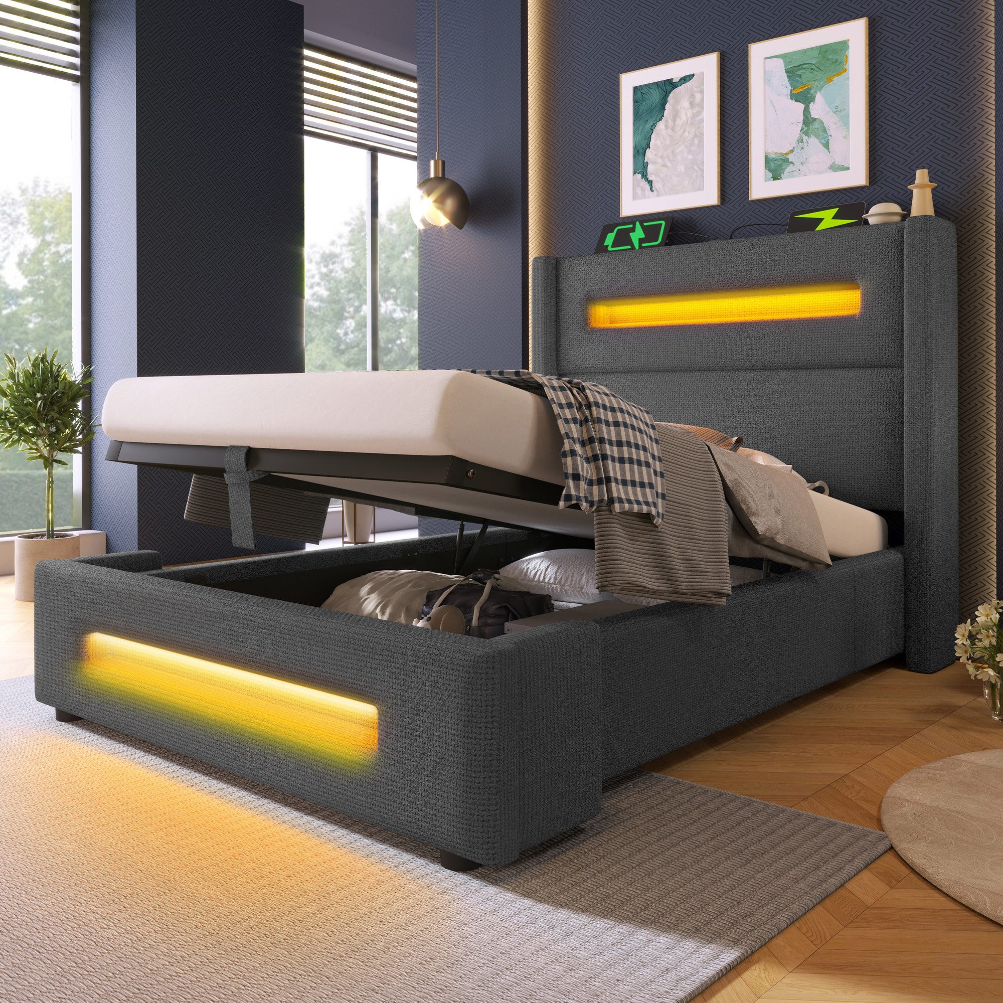 STILVORA Polsterbett 90x200 mit Bettkasten,Jugendbett mit günstig online kaufen
