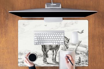 MuchoWow Gaming Mauspad Stehendes Pferd mit Henne und Küken - Gemälde von Jean Bernard (1-St), Büro für Tastatur und Maus, Mousepad Gaming, 90x60 cm, XXL, Großes