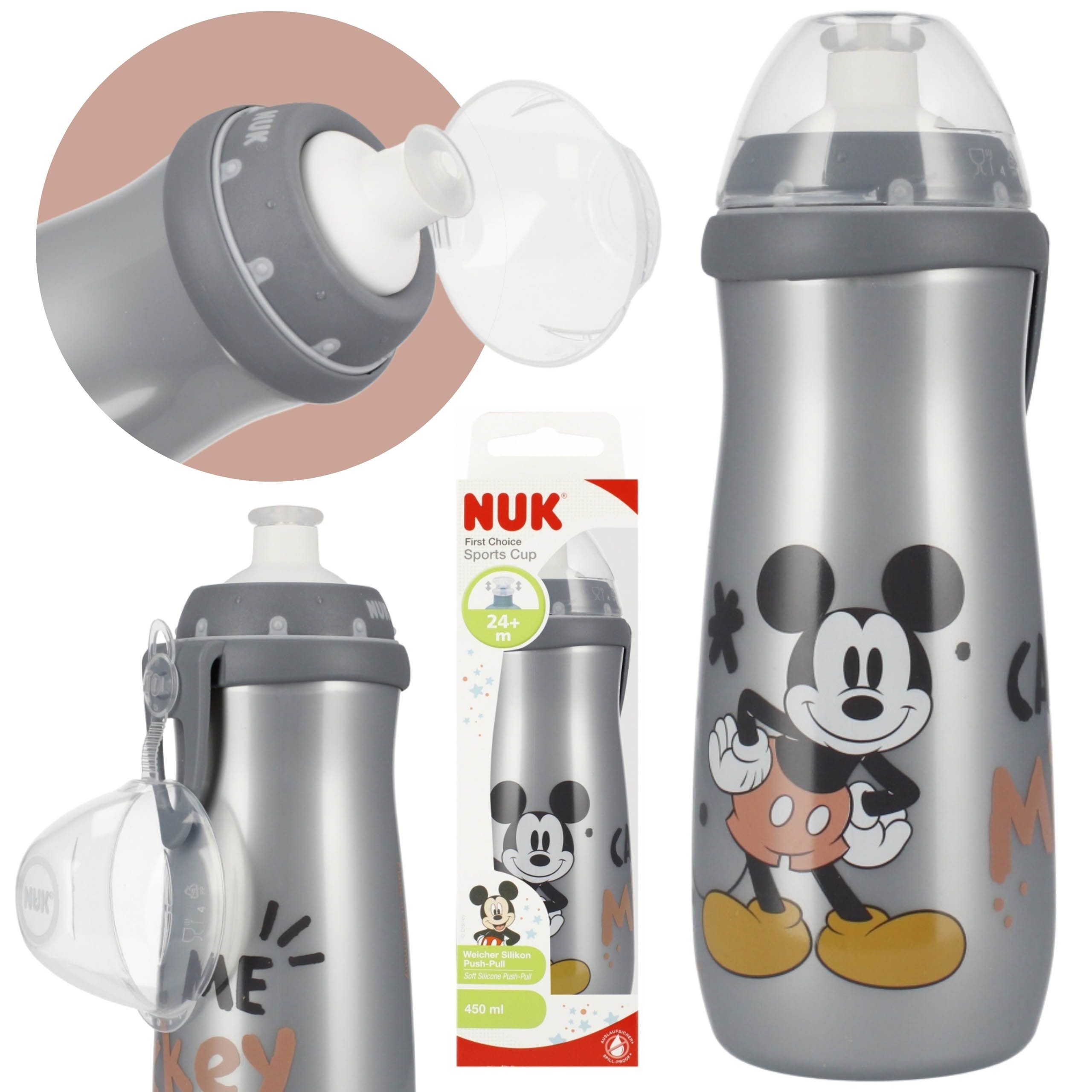 Disney Mickey Mouse Trinkflasche DISNEY Mickey Mouse Wasserflasche mit Mundstück, 450 ml