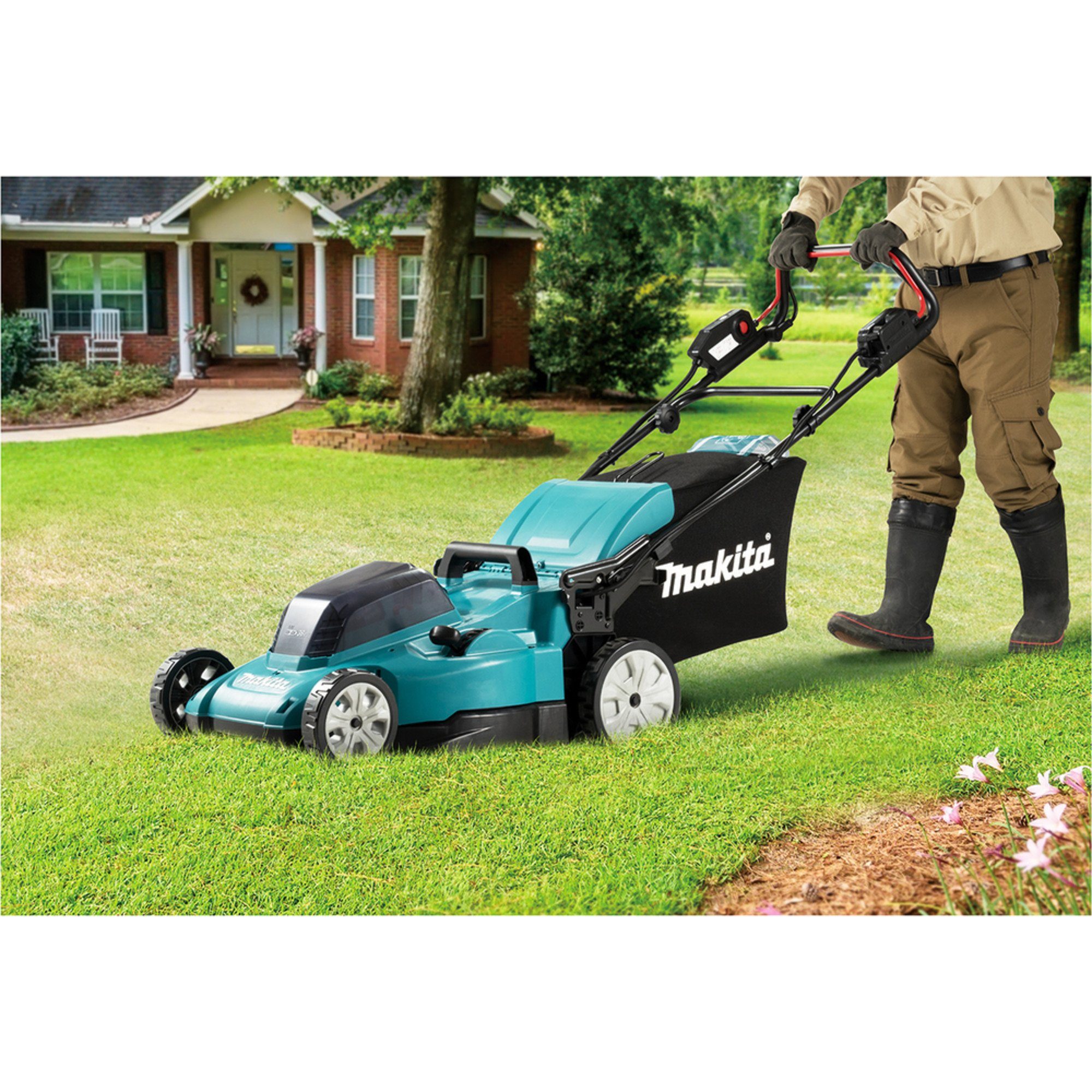 Makita Akkurasenmäher Makita Akku-Rasenmäher DLM481Z, 36Volt (2x18Volt), 48 cm Schnittbreite, (ohne Akku und Ladegerät, mit Radantrieb)
