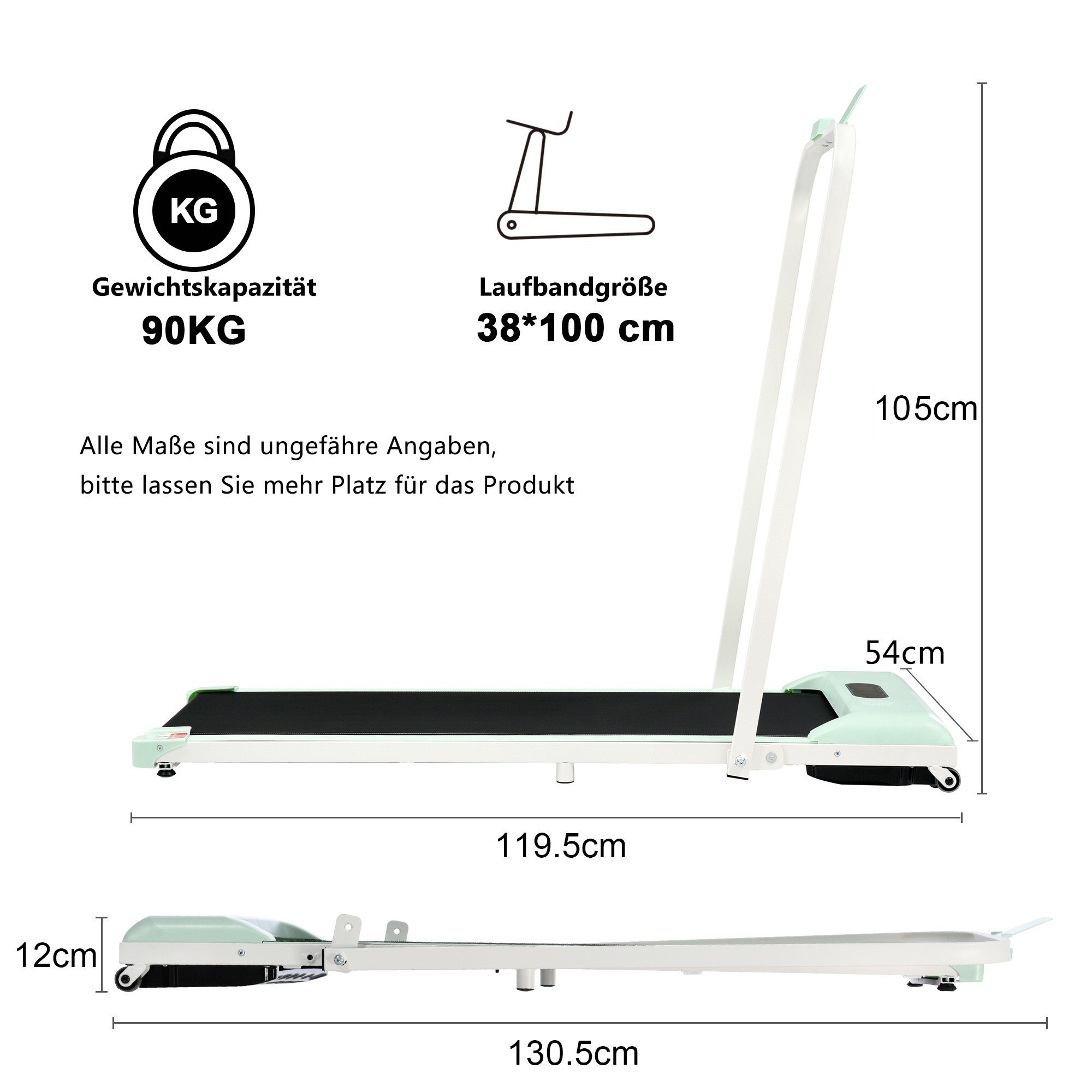 mit Bluetooth, Grün Laufband 1 1-6 Fernbedienung), Laufband für LED-Display (Klappbar zuhause OKWISH 2 km/h in