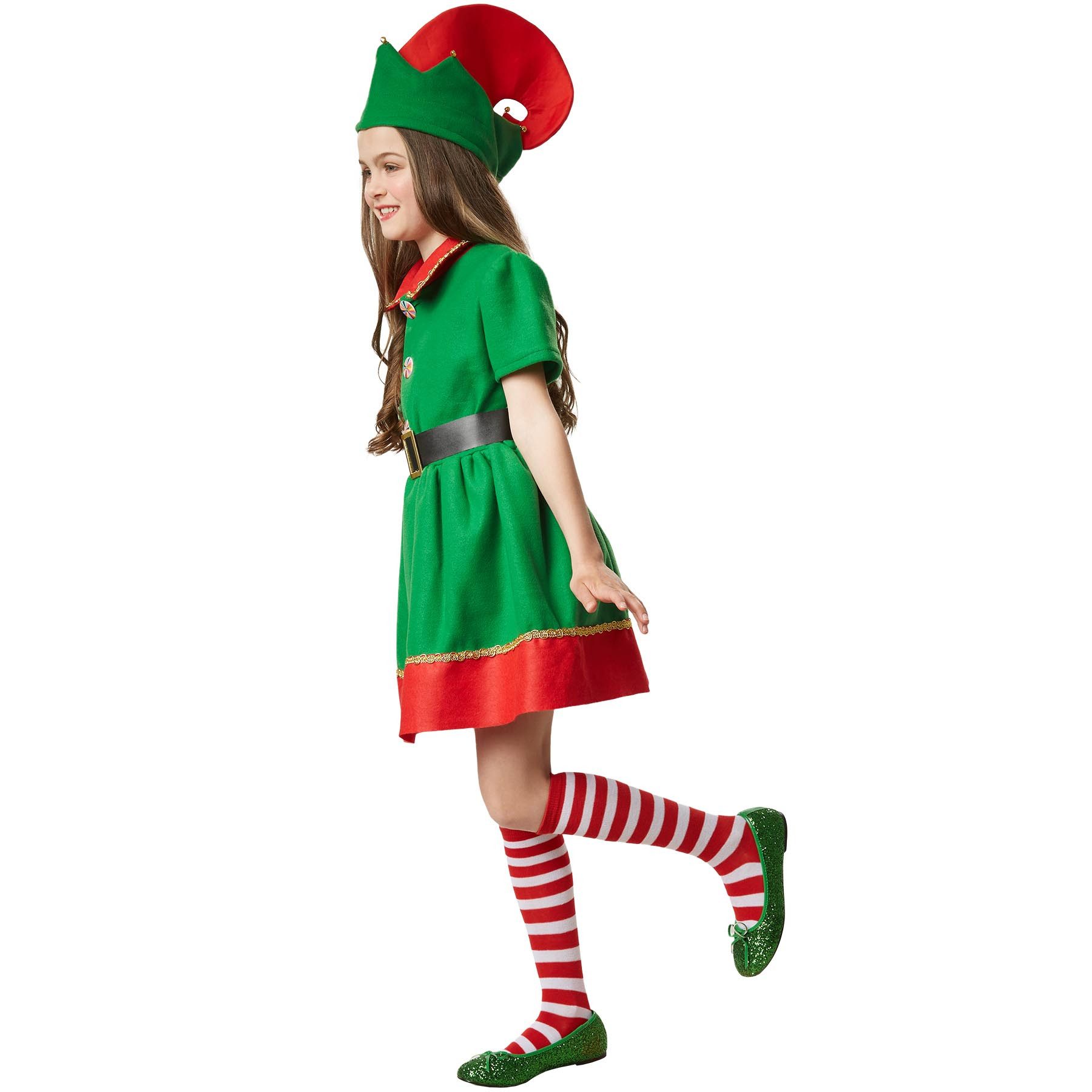 dressforfun Angel Costume, Girl's Costume, Busy Elf, Christmas Costume in Red and Green