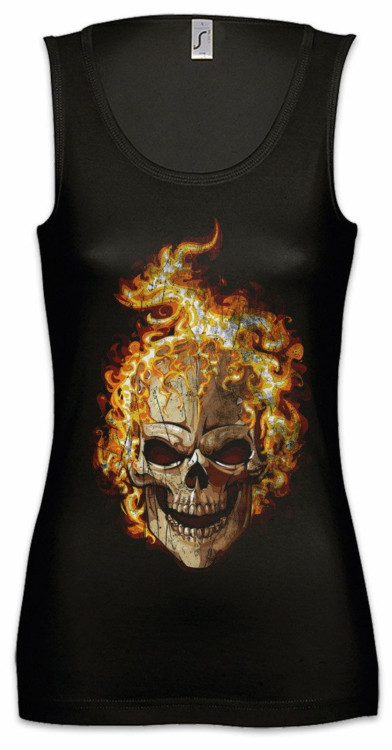 Urban Backwoods Tanktop Burning Skull II Ärmelloses Damen T-Shirt Brennender Schädel Dead Totenkopf Tattoo Art Rockabilly