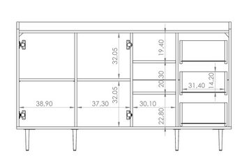 Furnix Sideboard VASINIE mit Ablagen Schubladen und Türen in Brandy-Castello-Holz, B150 x H90 x T45 cm, Schubladen, Türen mit Soft-Close Funktion