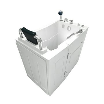 AcquaVapore Whirlpool-Badewanne Sitzwanne Whirlpool Badewanne mit Tür S08WP-B 110x68cm, Integrierte Massagedüsen, Schnelle Reinigung, Nackenstütze, Überlauf A