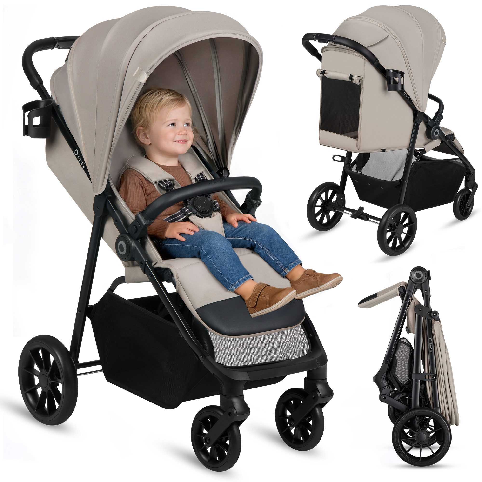 lionelo Kinder-Buggy EMERALD, (Set), XXL Verdeck UPF50+/EVA kugelgel./Federung v+h/Einhand-Falten