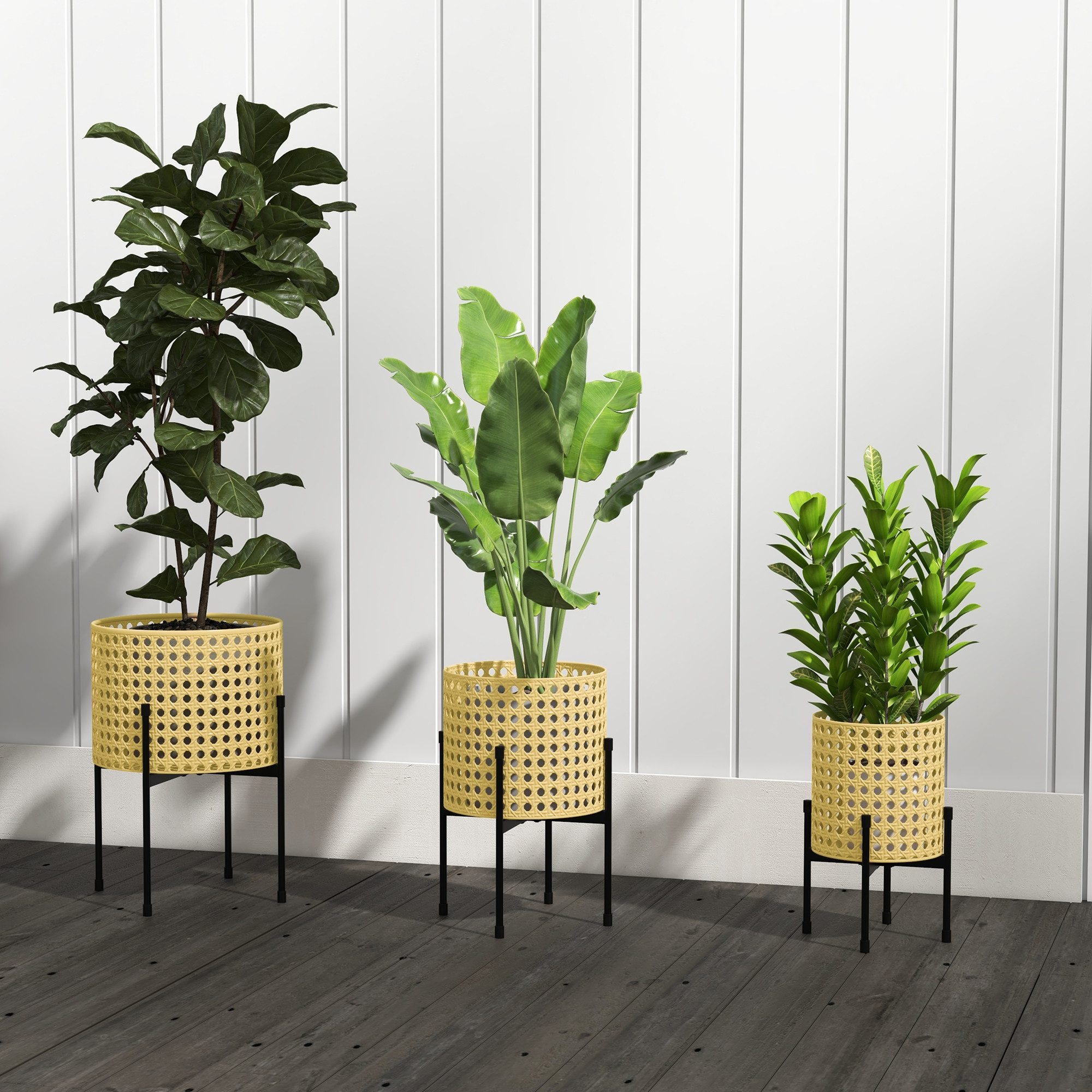Outsunny Blumenständer 3er-Set Pflanzenständer mit Rattanoptik günstig online kaufen