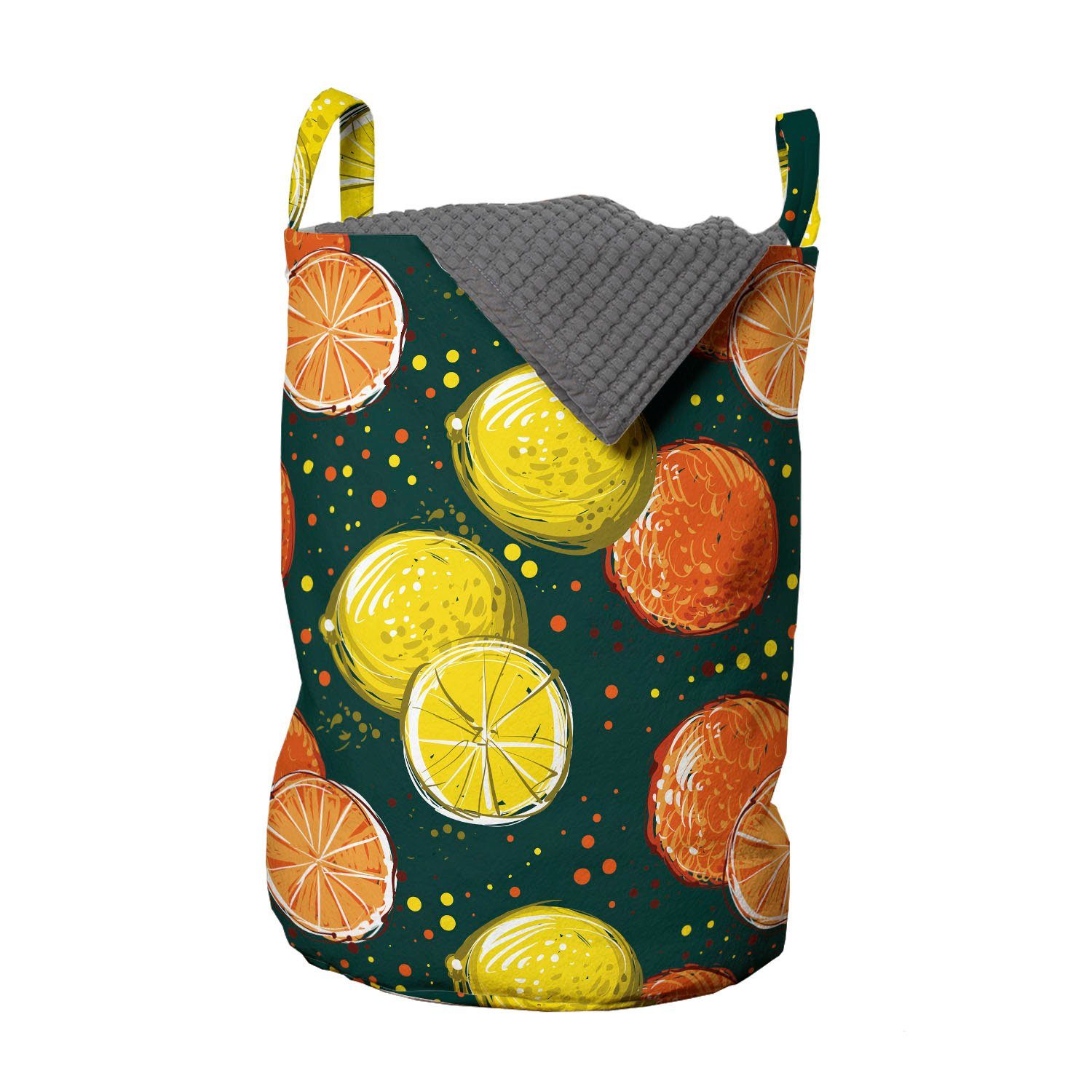 Abakuhaus Wäschesäckchen Wäschekorb mit für Griffen und Zitronen Hand Obst Kordelzugverschluss Waschsalons, gezeichnet Orangen
