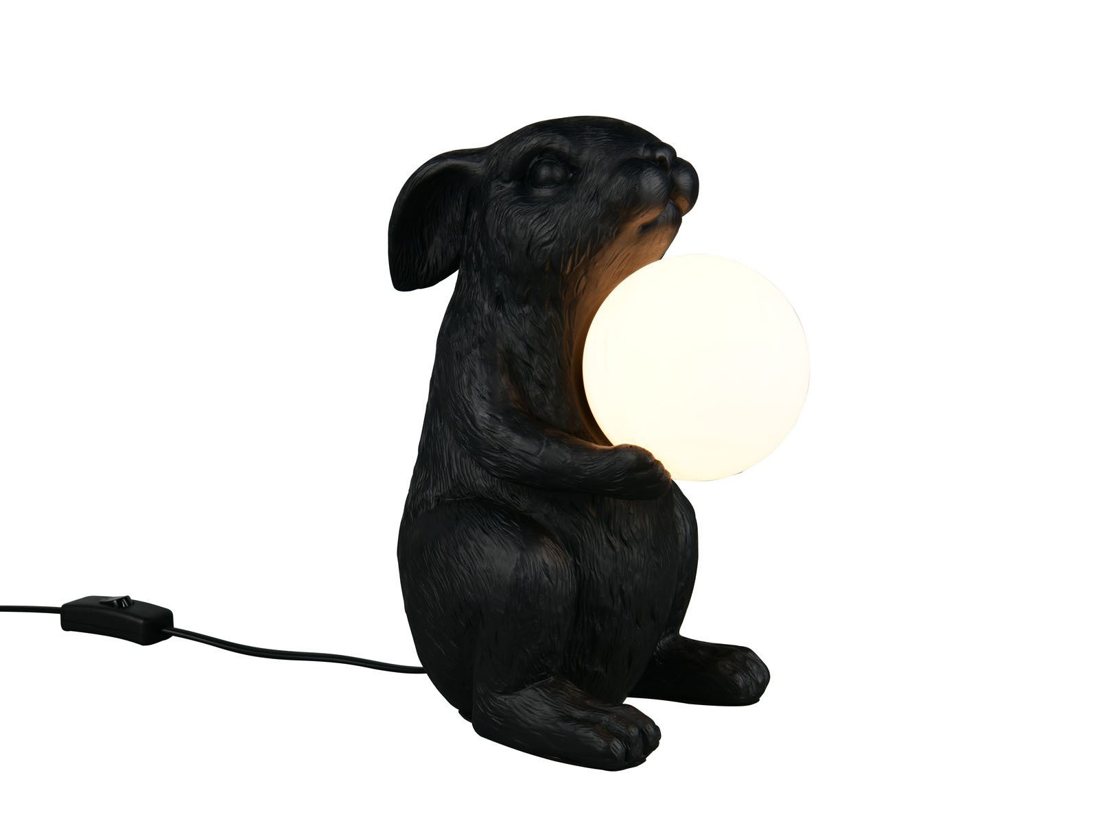 Reality Leuchten LED Nachttischlampe, Dimmfunktion, LED wechselbar, warmweiß, besondere Tischlampe ausgefallen-e Hasenlampe Schwarz, Höhe 28cm