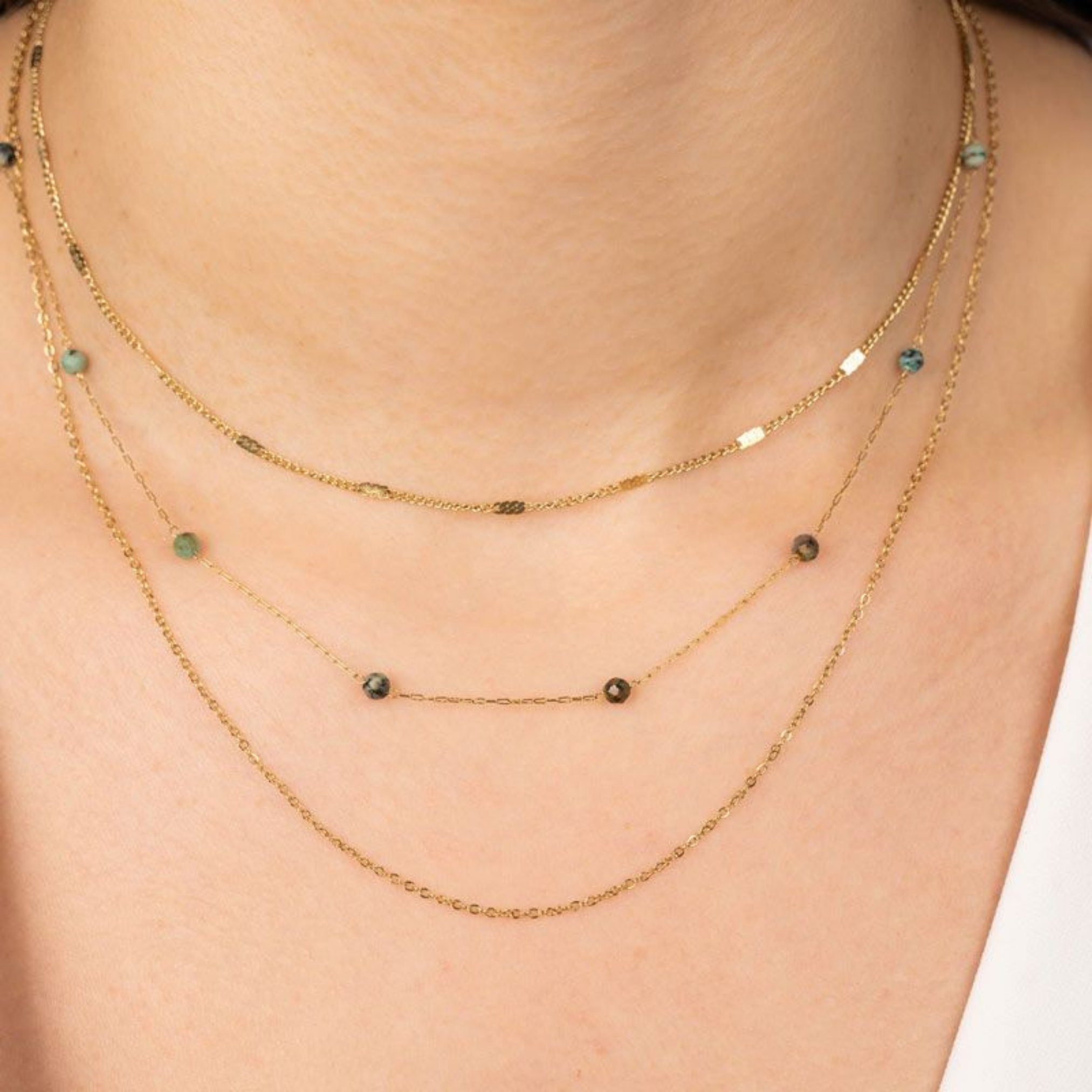 Unal Store KettenSet Elegante Halskette mit Naturstein in GoldGrün