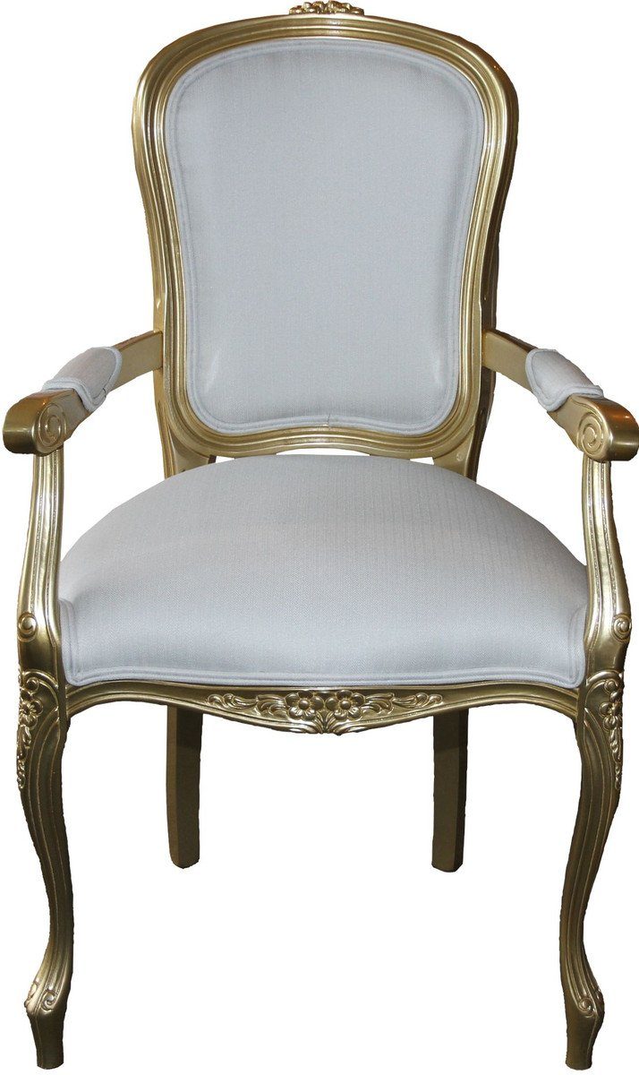 Casa Padrino Esszimmerstuhl Barock Esszimmer Stuhl mit Armlehnen Weiss / Gold - Designer Stuhl - Luxus Qualität