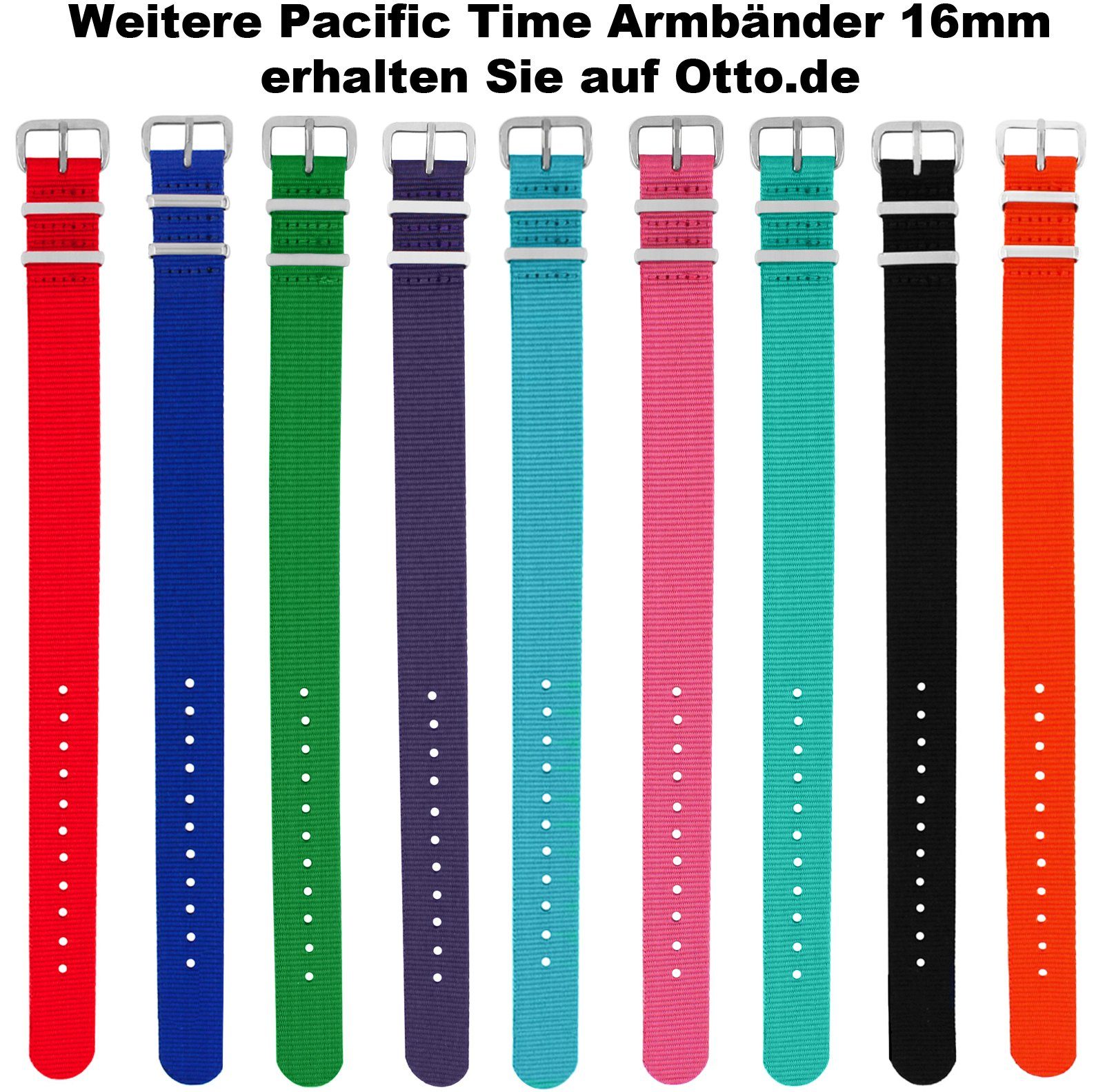 Versand Textil Uhrenarmband Time Wechselarmband 16mm, schwarz Gratis Pacific Nylon