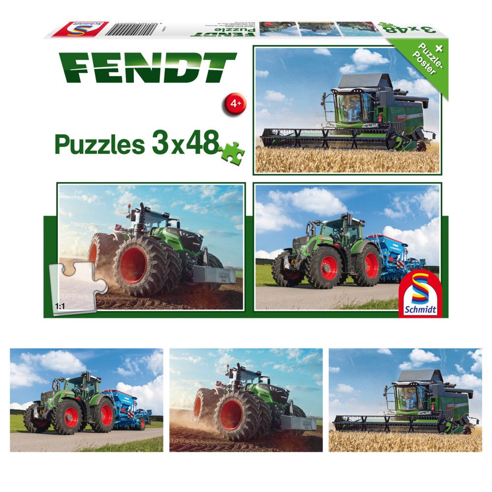 Schmidt Spiele Puzzle Puzzle Fendt 3x48 Teile mit Puzzleposter, Puzzleteile günstig online kaufen
