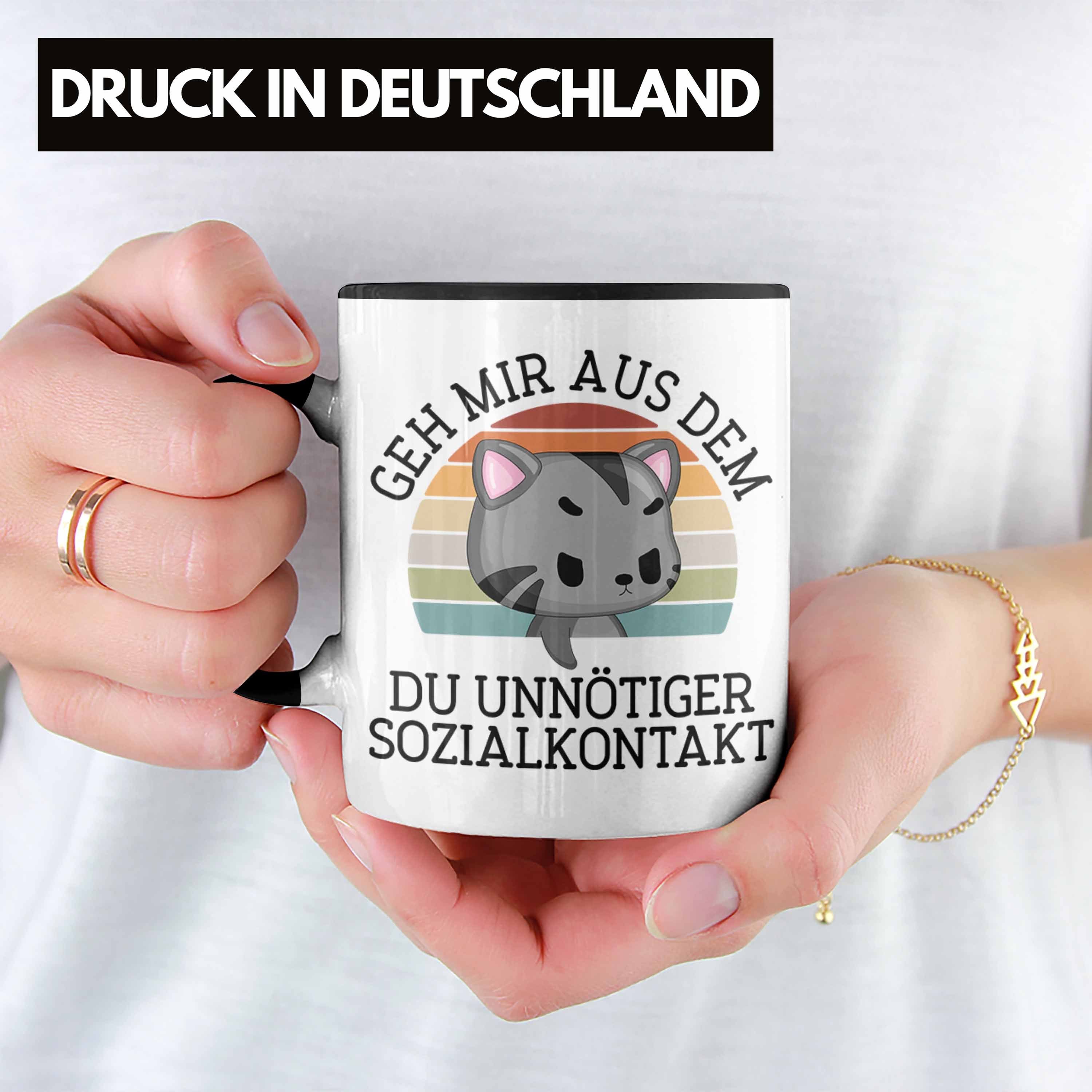 Tasse - Frauen Witzige Sozialkontakt Unnötiger Schwarz Tasse Katze Geschenk für Dem Trendation Tasse Geh Aus Weg Mir Du Lustige Männer Trendation