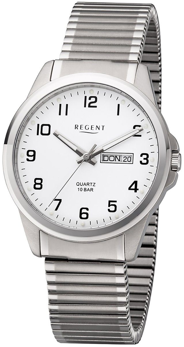 Regent Quarzuhr Regent Herren Uhr F-1198 Metall Quarz, Herren Armbanduhr rund, groß (ca. 40mm), Metallarmband
