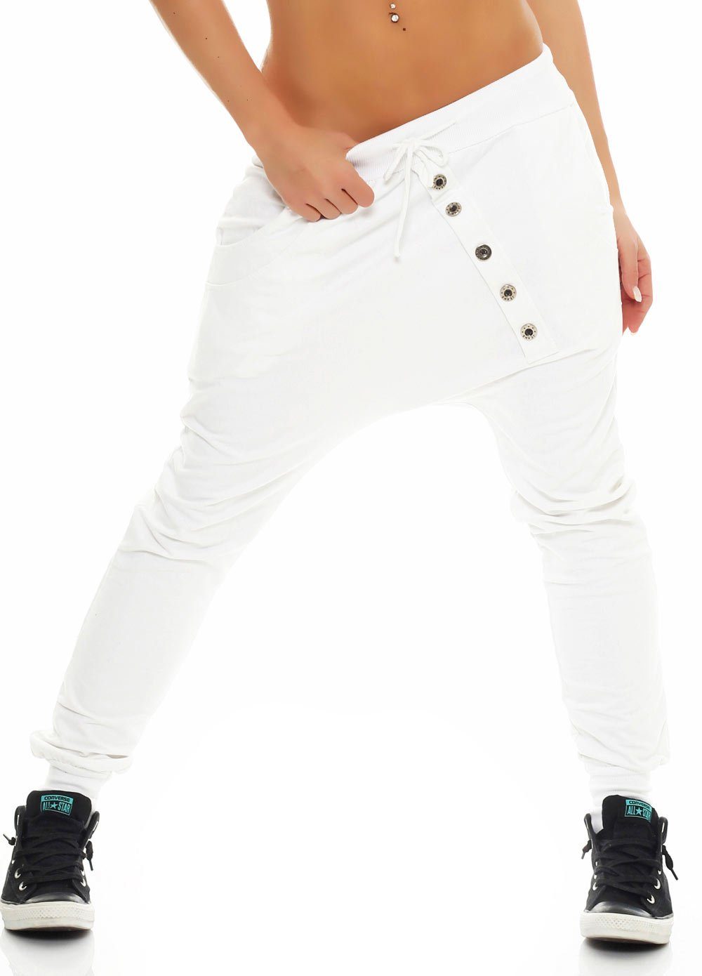 malito more than fashion Jogginghose malito Damen Sweathose in Unifarben, Baggy zum Tanzen, Jogginghose mit Knopfleiste und Kordelzug Einheitsgröße