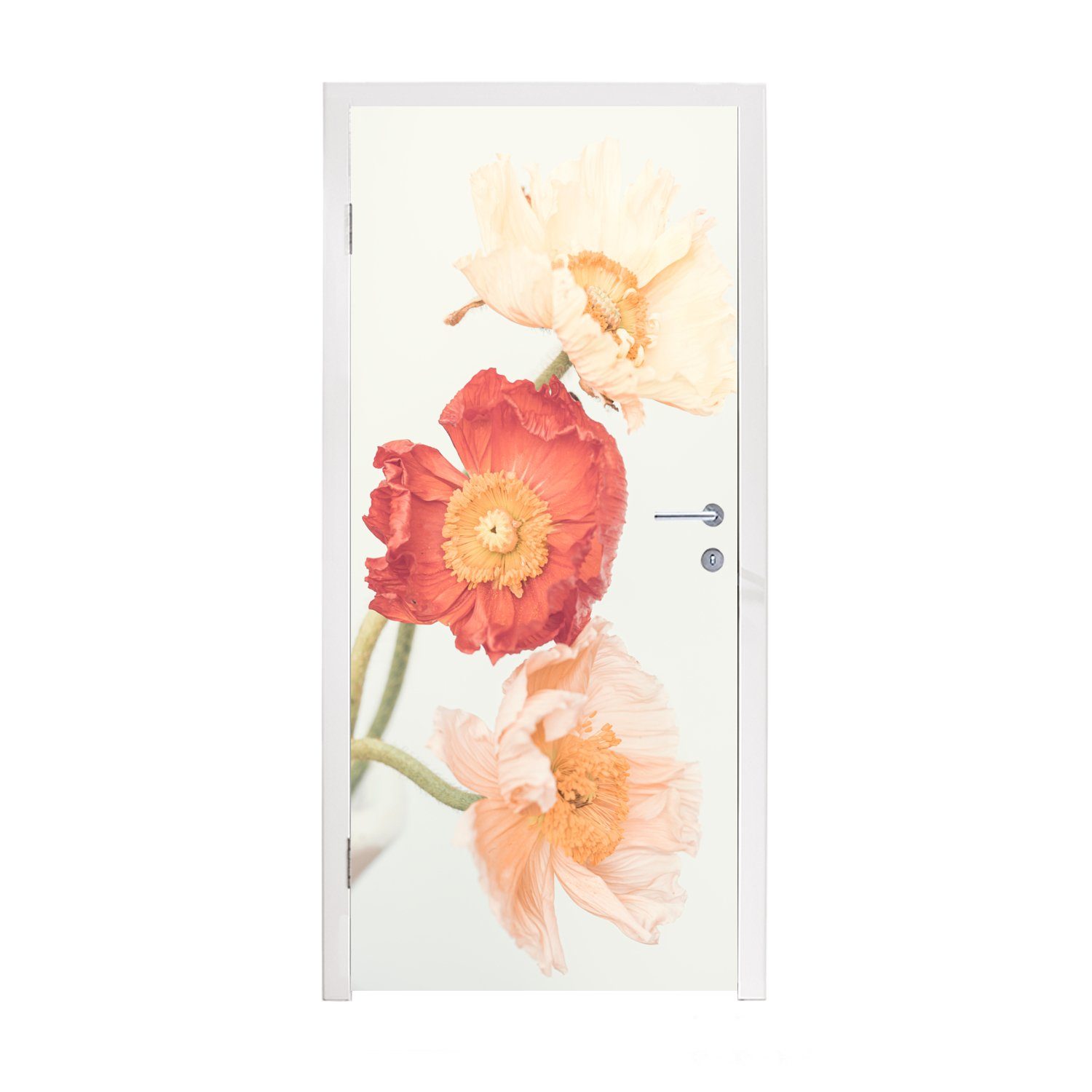 MuchoWow Türtapete Blumen - Rot - Natur - Pflanzen, Matt, bedruckt, (1 St), Fototapete für Tür, Türaufkleber, 75x205 cm