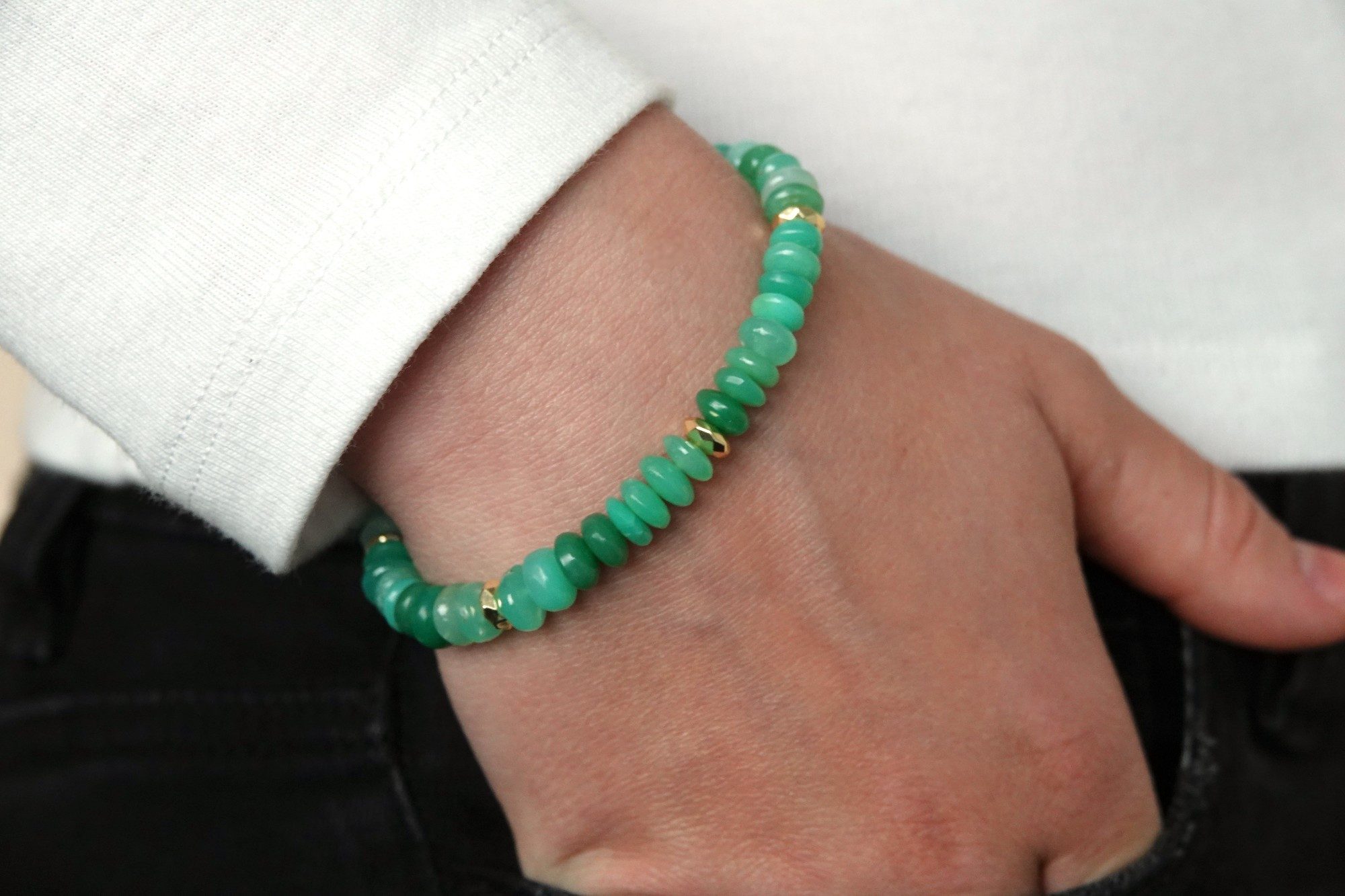 Sogni d'oro Armband mit Chrysopras und Hämatit, Silber 925 vergoldet – Bild 3 von 4
