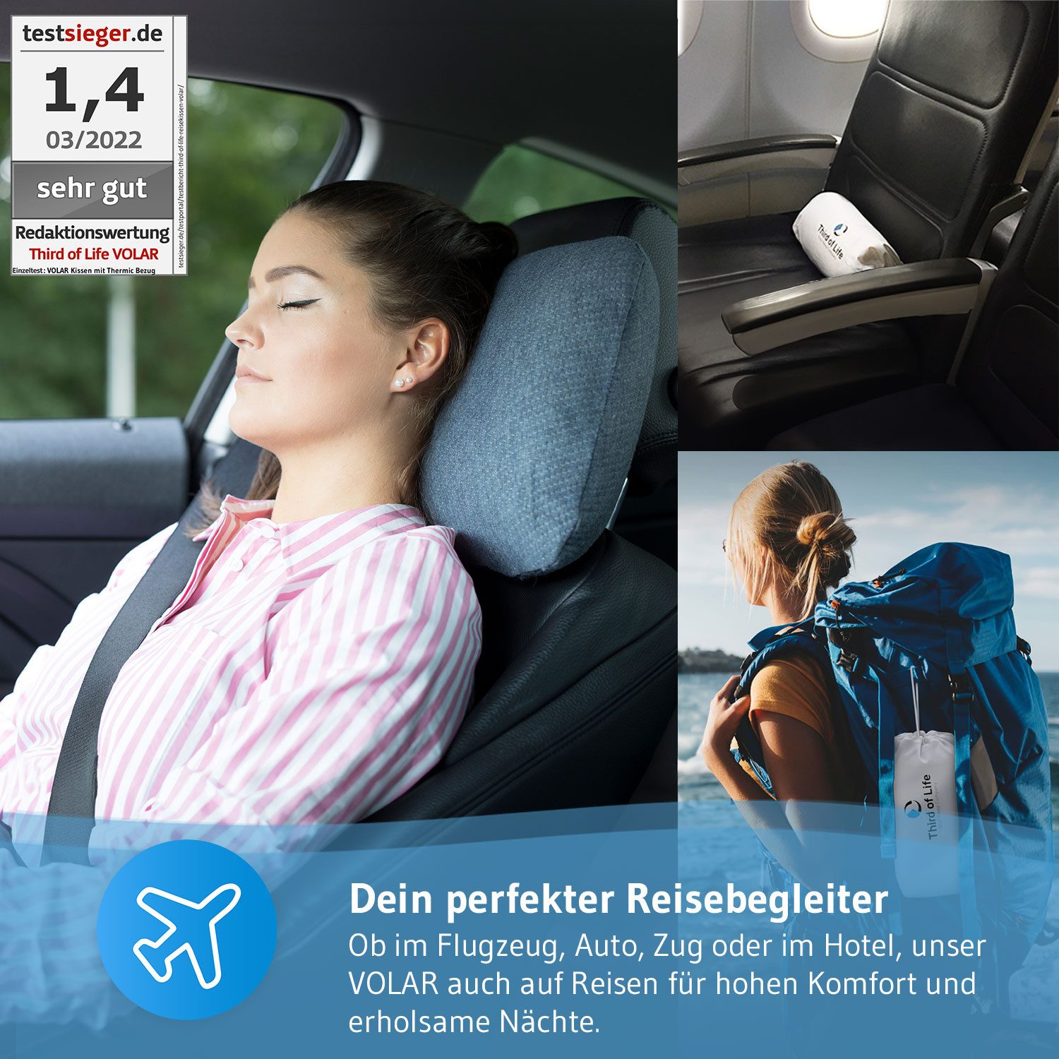 Third of Life Reisekissen VOLAR QD, Hochwertiges kleines Kissen mit Viscoschaum & Thermo-Bezug, Hochwertiges kleines Kopfkissen mit Visco-Schaum und Thermo-Bezu – Bild 5 von 5