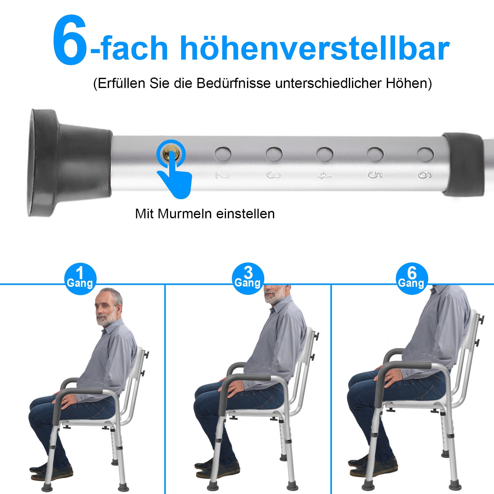 FIVMEN Duschstuhl Duschhocker Höhenverstellbar mit Armlehne und Rückenlehne, Anti-Rutsch Badsitz Duschhilfe Duschsitz aus Alu und Kunststoff