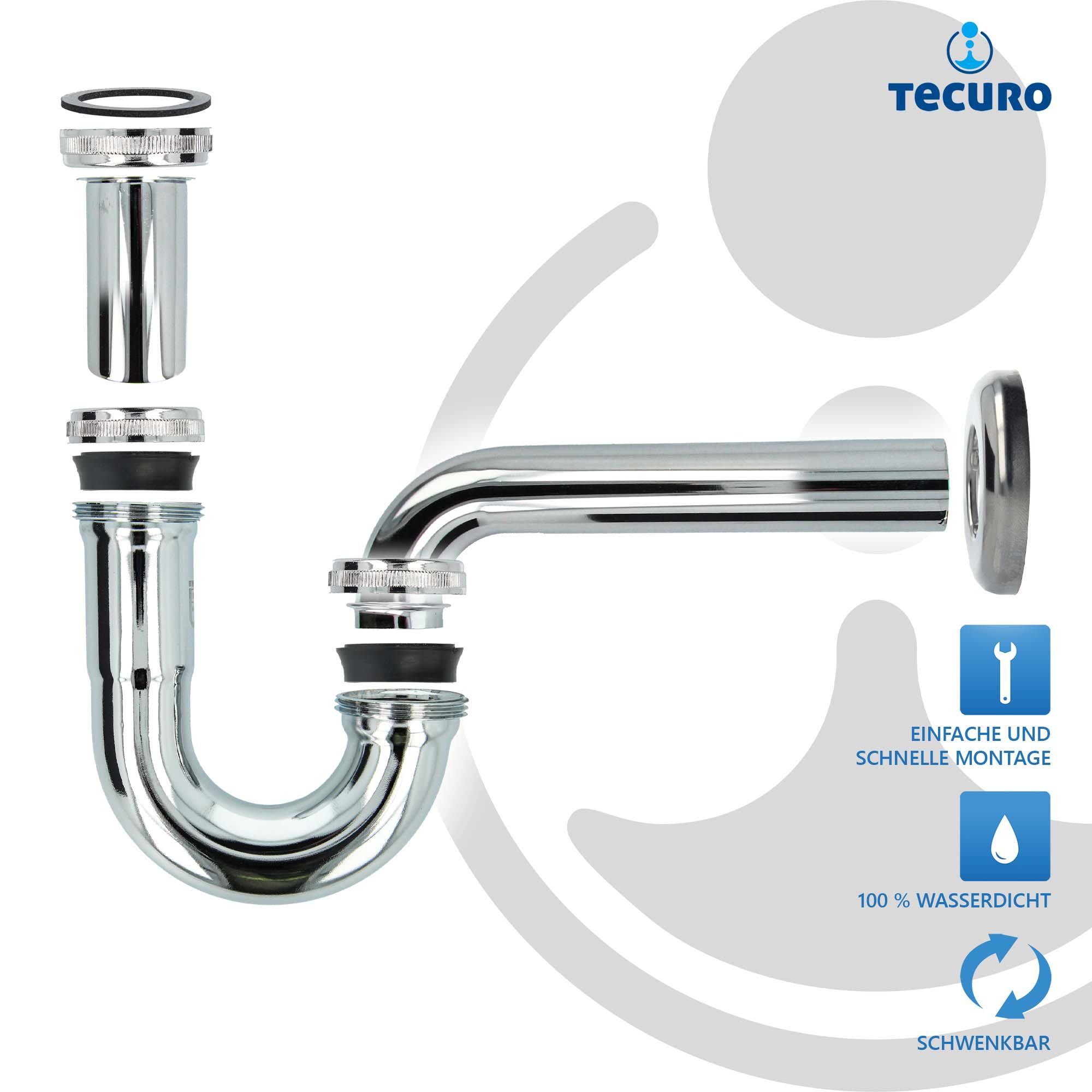 tecuro Siphon EDELSTAHL Röhrengeruchsverschluss Siphon für Waschbecken – Bild 4 von 5