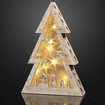 Hellum LED Dekoobjekt LED-Tannenbaum Holz mit Holografiefolie 10 BS warmweiß innen