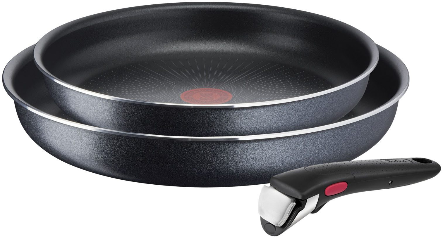 Tefal Pfannen-Set Ingenio XL Force, Pfannenset abnehmbarer Griff, Antihaftversiegelung, Aluminium (Set, 3-tlg., 2x Pfannen Ø 24/28 cm, 1x abnehmbarer Griff, Made in France), stapelbar, einfache Reinigung, NICHT induktionsgeeignet, L15891