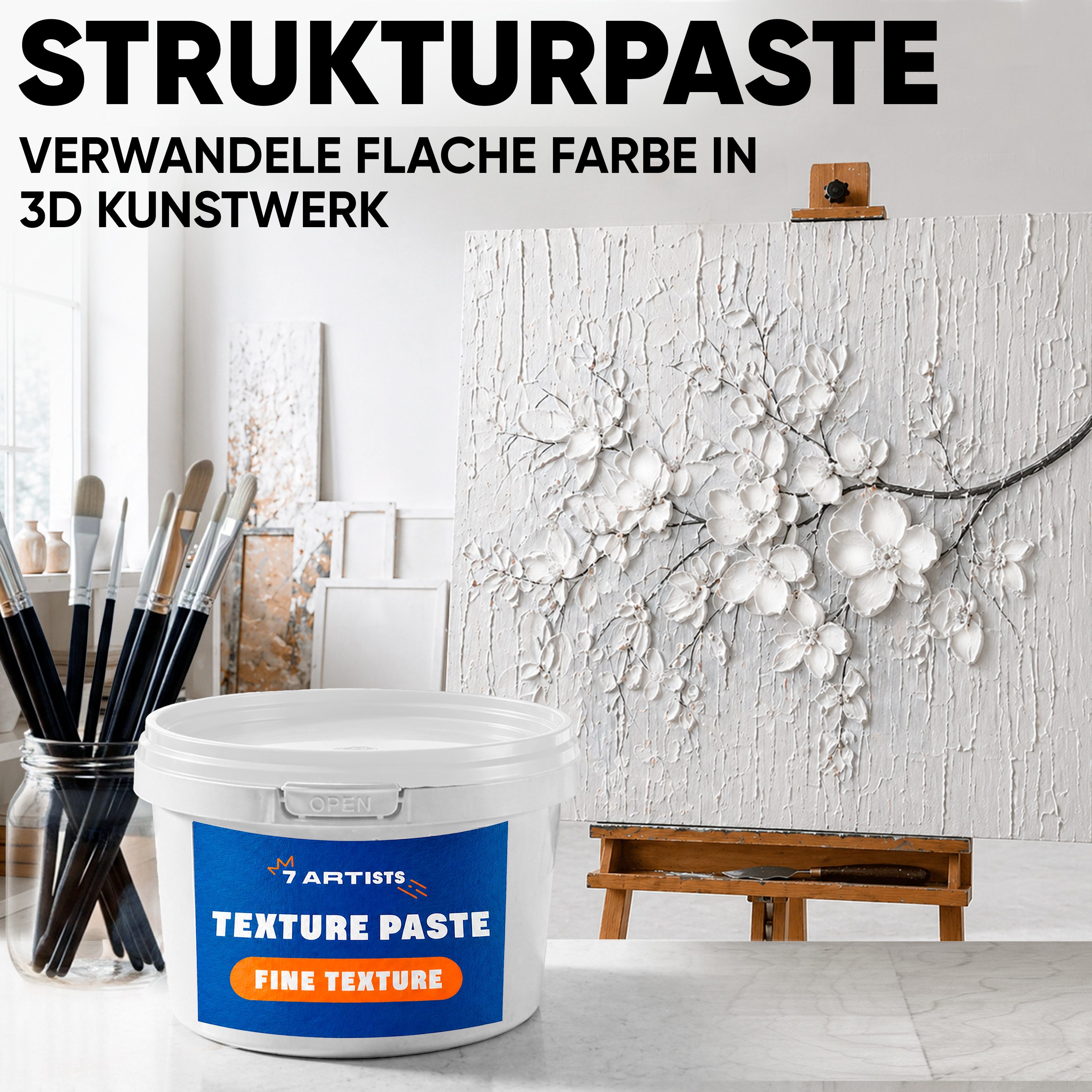 7 Artists Malpaste Texture Strukturpaste Fein für Acrylmalerei, Strukturpaste Leinwand