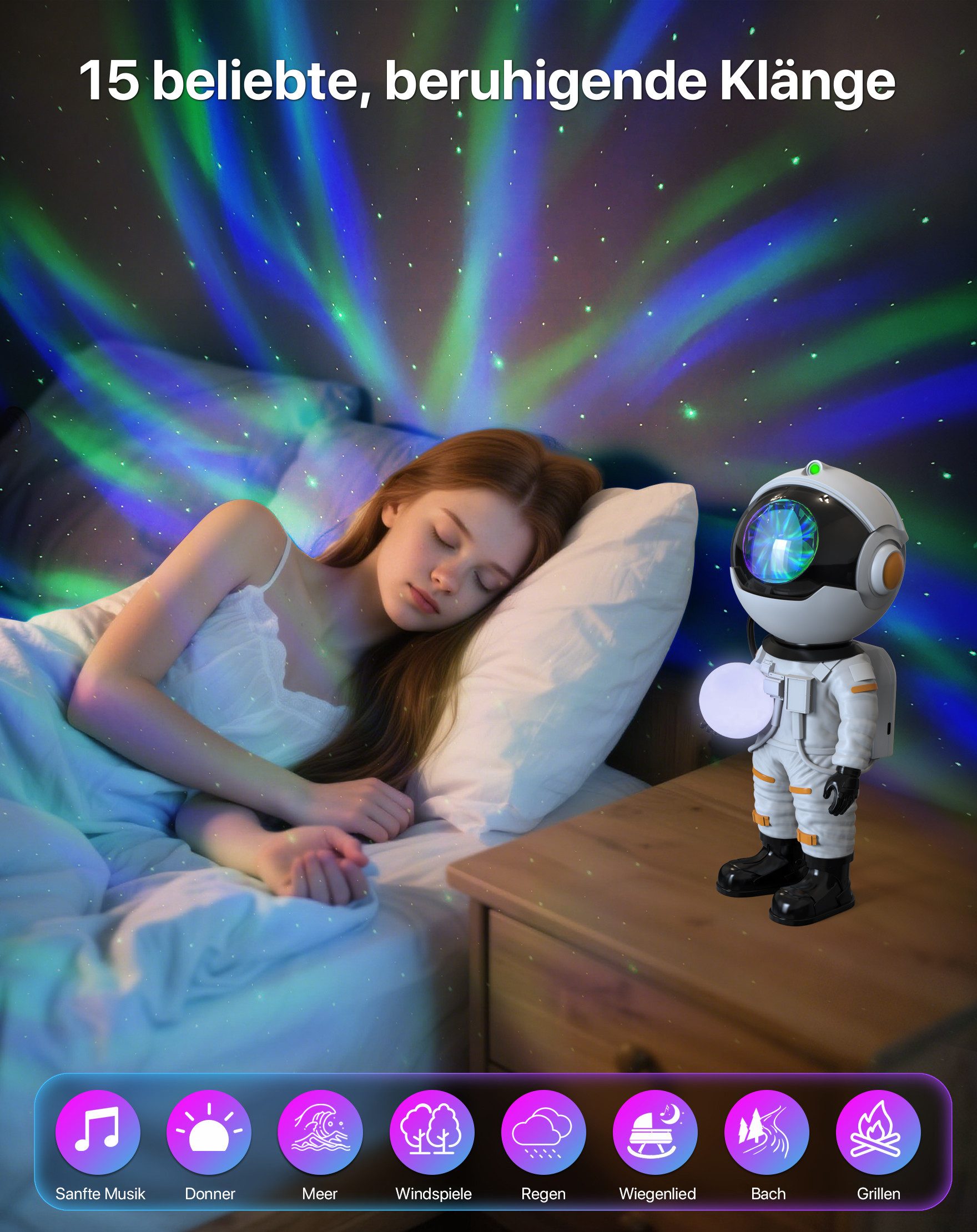 ANYSUN LED-Sternenhimmel Astronaut Sternenhimmel Projektor Nachtlicht für Kinder, Nachthimmel Lichtprojektor Lampe mit Bluetooth, Timer, Fernbedienung, Sternenlicht mit 29 Farben 15 Einschlafmusik Für Schlafzimmer Decke