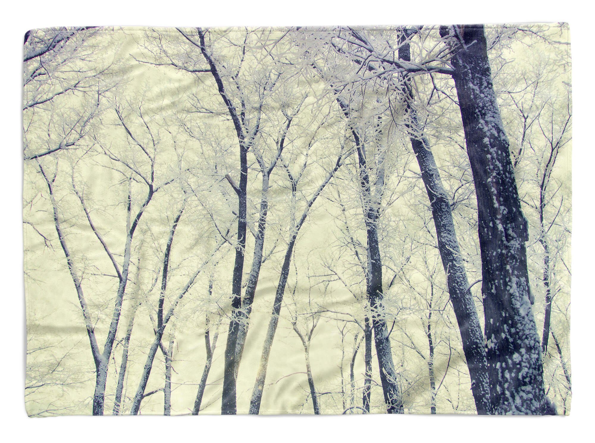 Sinus Art Handtücher Handtuch Strandhandtuch Saunatuch Kuscheldecke mit Fotomotiv Bäume Winter Schne, Baumwolle-Polyester-Mix (1-St), Handtuch