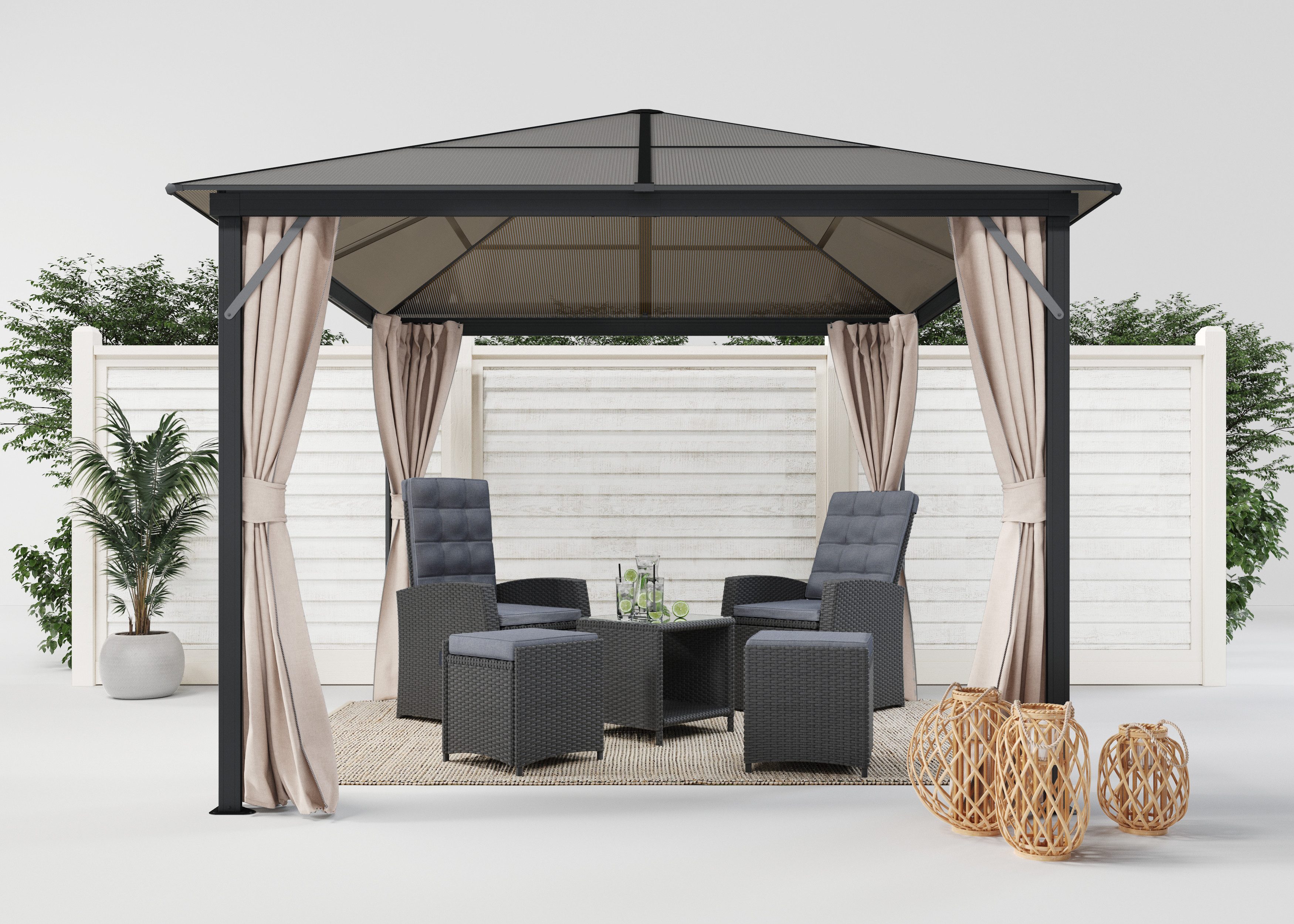 KONIFERA Pavillon Aruba 2.0, mit 4 Seitenteilen, BxT: 300x300 cm, 6 mm Polycarbonat-Dachplatten, Aluminium