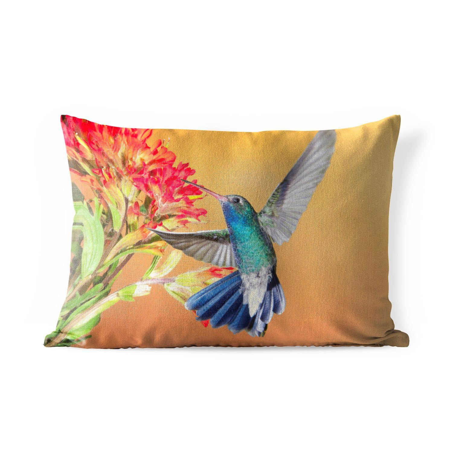 MuchoWow Dekokissen Vogel - Kolibri - Blumen, Outdoor-Dekorationskissen, Polyester, Dekokissenbezug, Kissenhülle