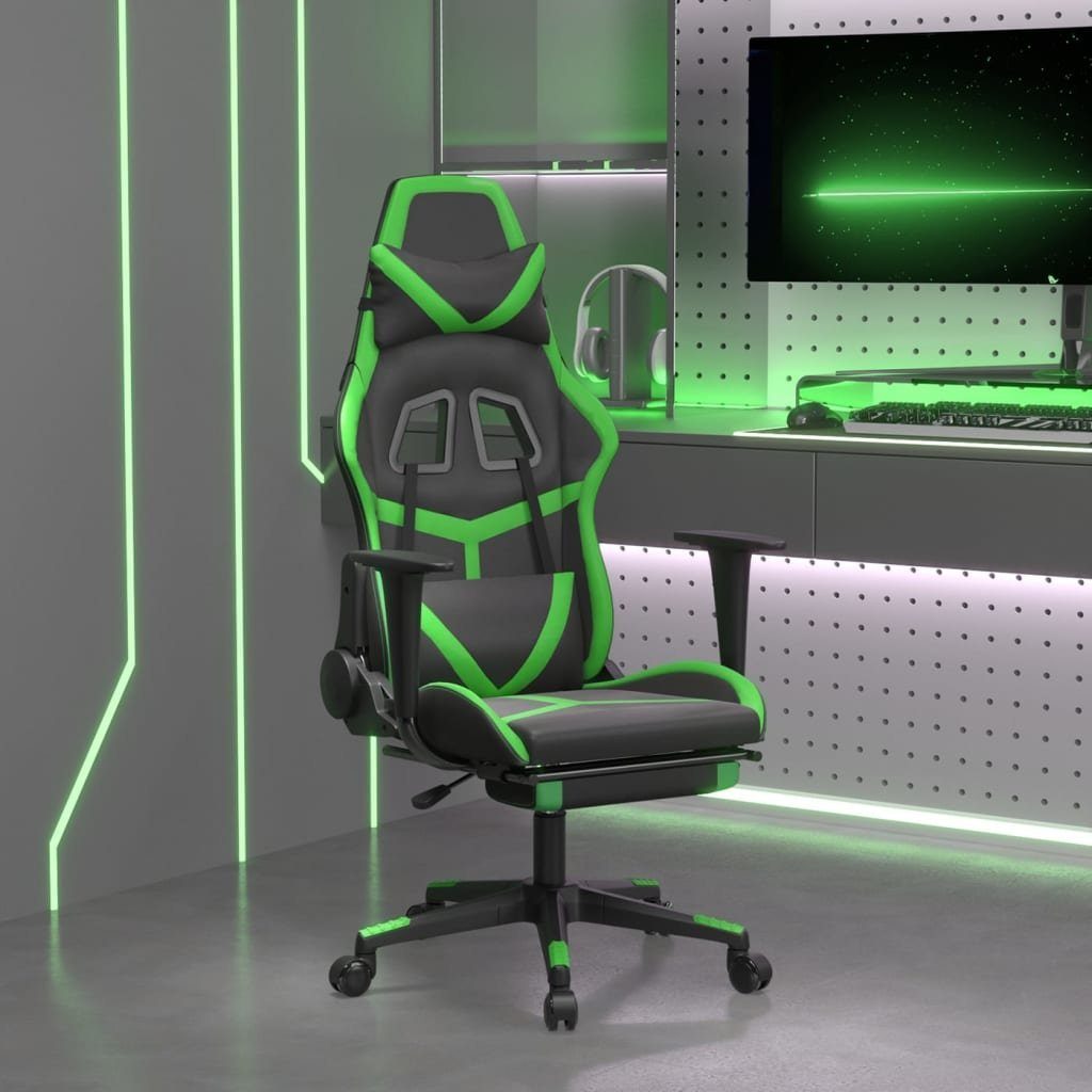 vidaXL Gaming-Stuhl Gaming-Stuhl mit Fußstütze Schwarz und Grün Kunstleder (1 St) Schwarz und grün | Schwarz und grün