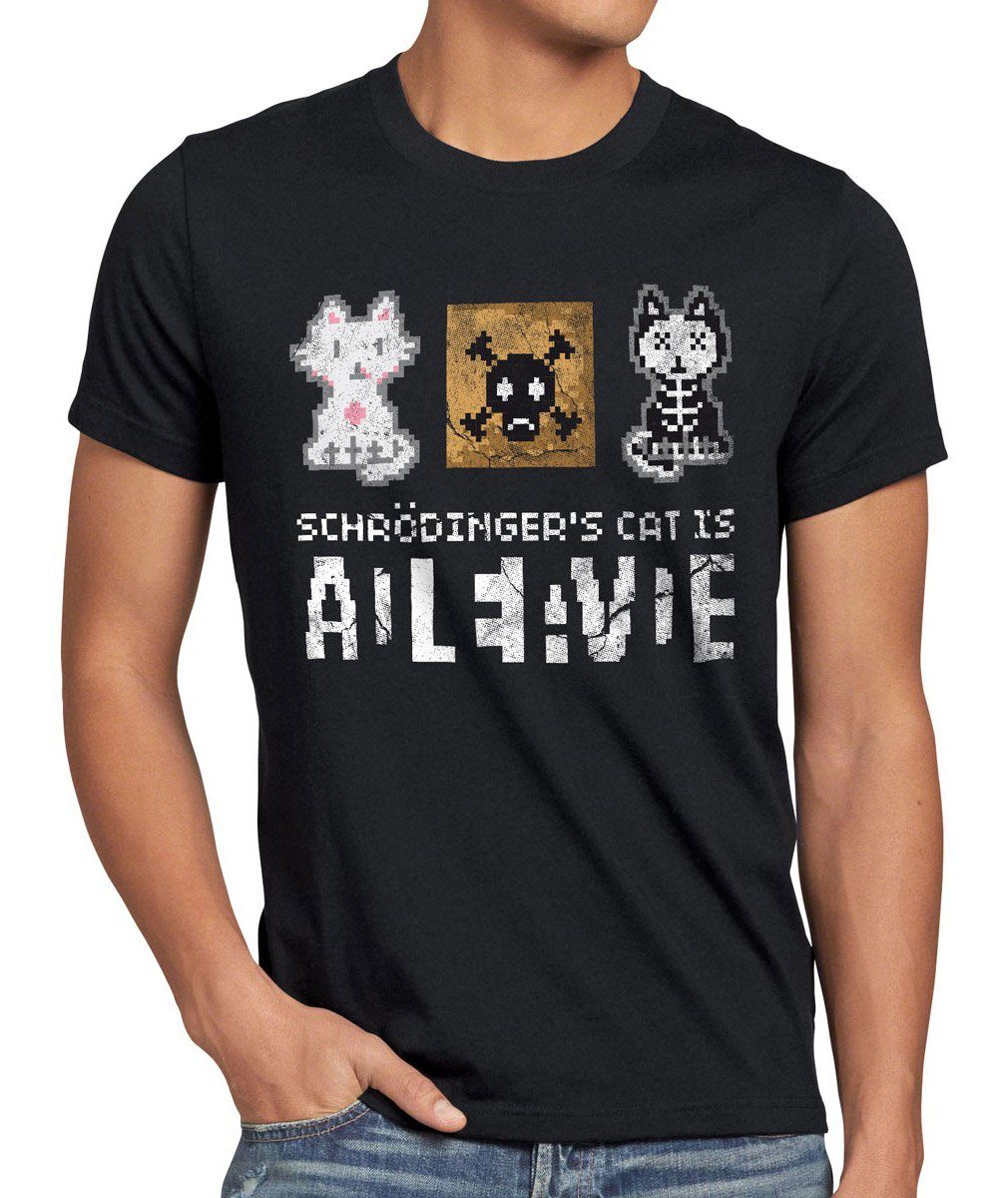 style3 Print-Shirt Herren T-Shirt 8Bit Schrödingers Katze big bang cooper cat schroedinger sheldon schwarz