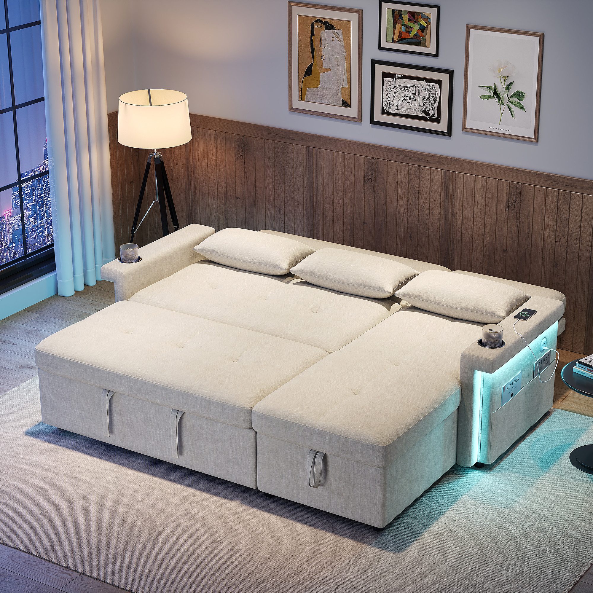 STILVORA Schlafsofa mit Schlaffunktion L-förmiges Ecksofa Multifunktionssofas mit USB&LED, Set 1 Teile, Wohnzimmersofa mit Stauraum, umwandelbar in ein Schlafsofa