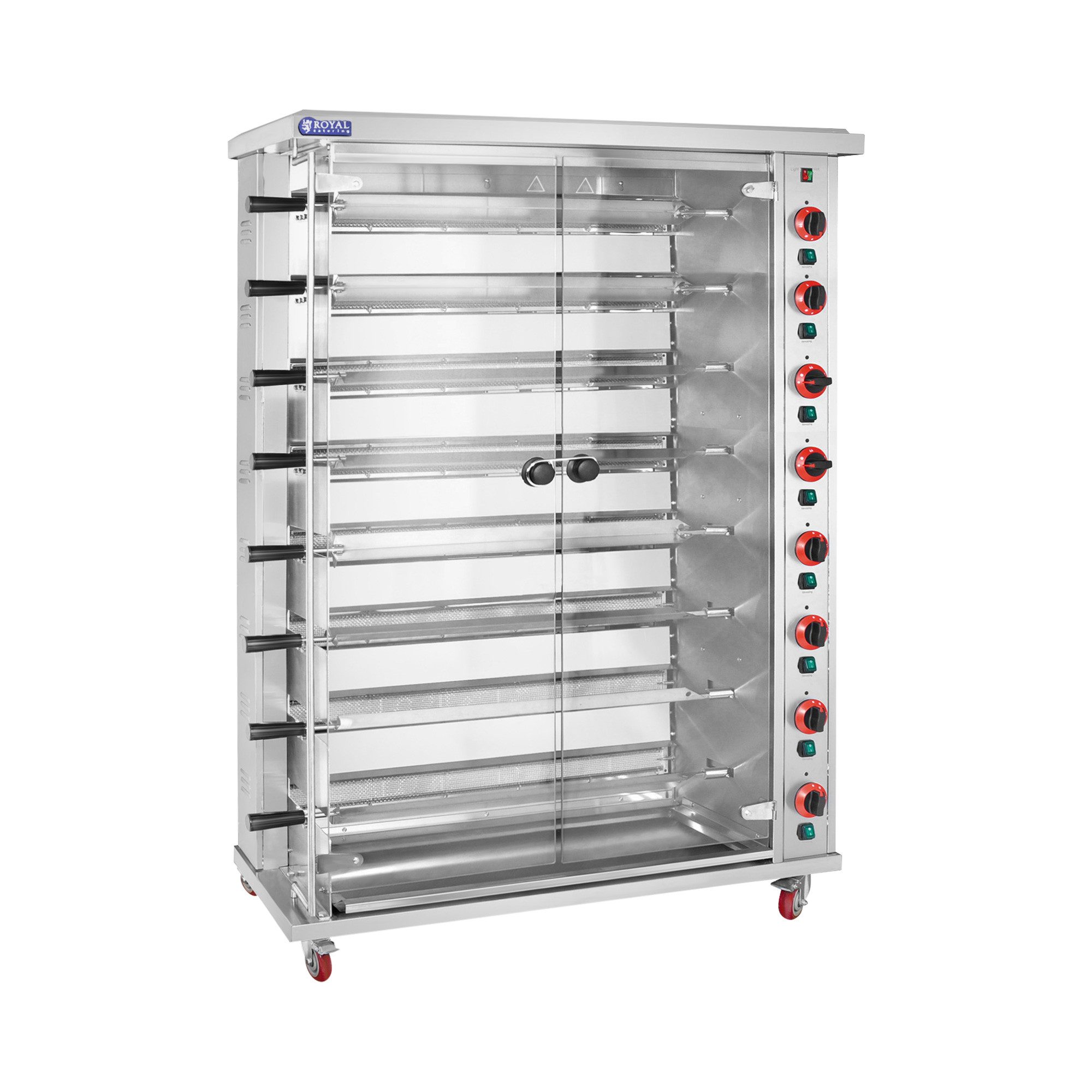 Royal Catering Gasgrill Gas-Hähnchengrill 8 Spieße mit Beleuchtung und Rädern 8 x 5 kW