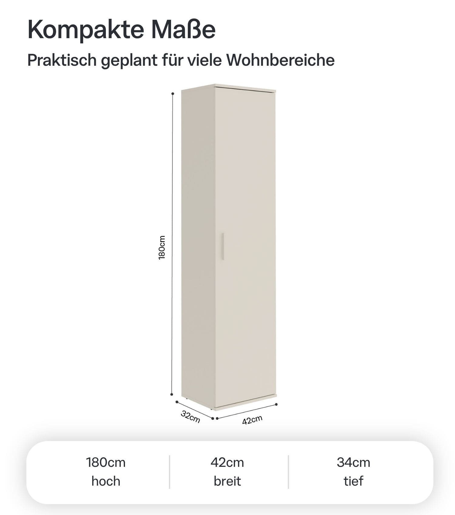 mokebo Mehrzweckschrank Der Kompakte schmaler Schrank Besenschrank (42cm breit) Made in Germany, Vorratsschrank, Flurschrank Beige Kaschmir – Bild 3 von 5