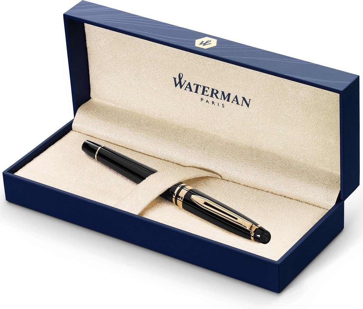 Waterman Füllfederhalter Expert glanzschwarz 23 k Goldrand Medium, (1-tlg), nachfüllbar, Clip aus Metall, für Rechts- und Linkshänder, Geschenkver