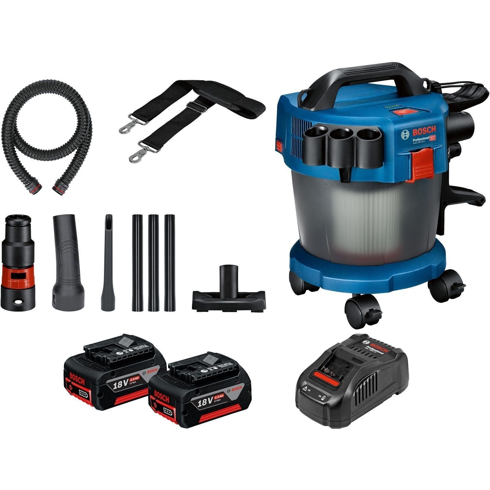 BOSCH Akku-Hand-und Stielstaubsauger Bosch Akku-Staubsauger GAS 18V-10 L / 2x 4,0 Ah Akku + Ladegerät inkl.