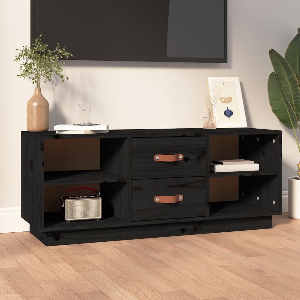 furnicato TV-Schrank Schwarz 100x34x40 cm Kiefer Massivholz