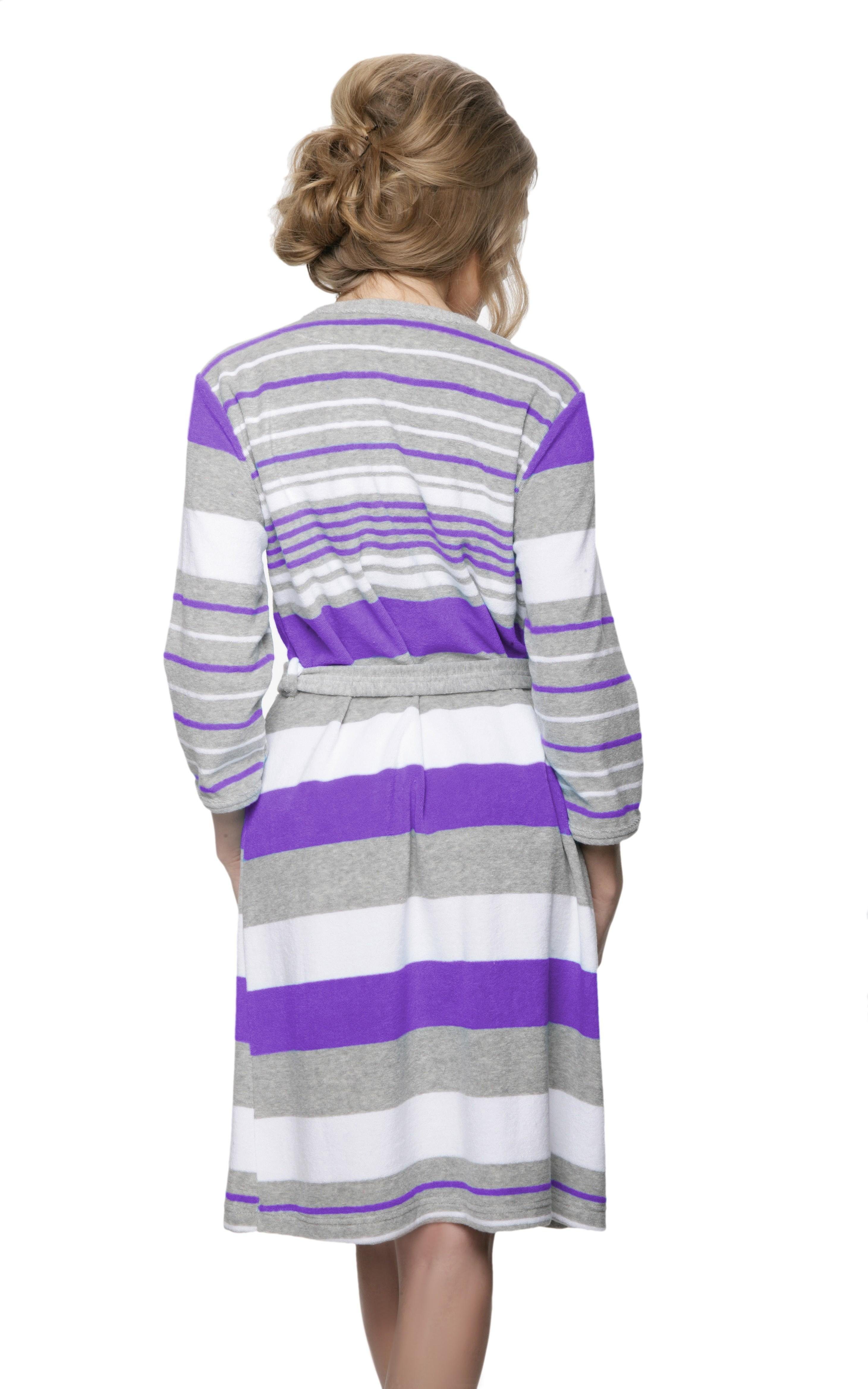 Kurz Aquarti Streifen Aquarti Reißverschluss mit Violett Damen Damenbademantel Morgenmantel