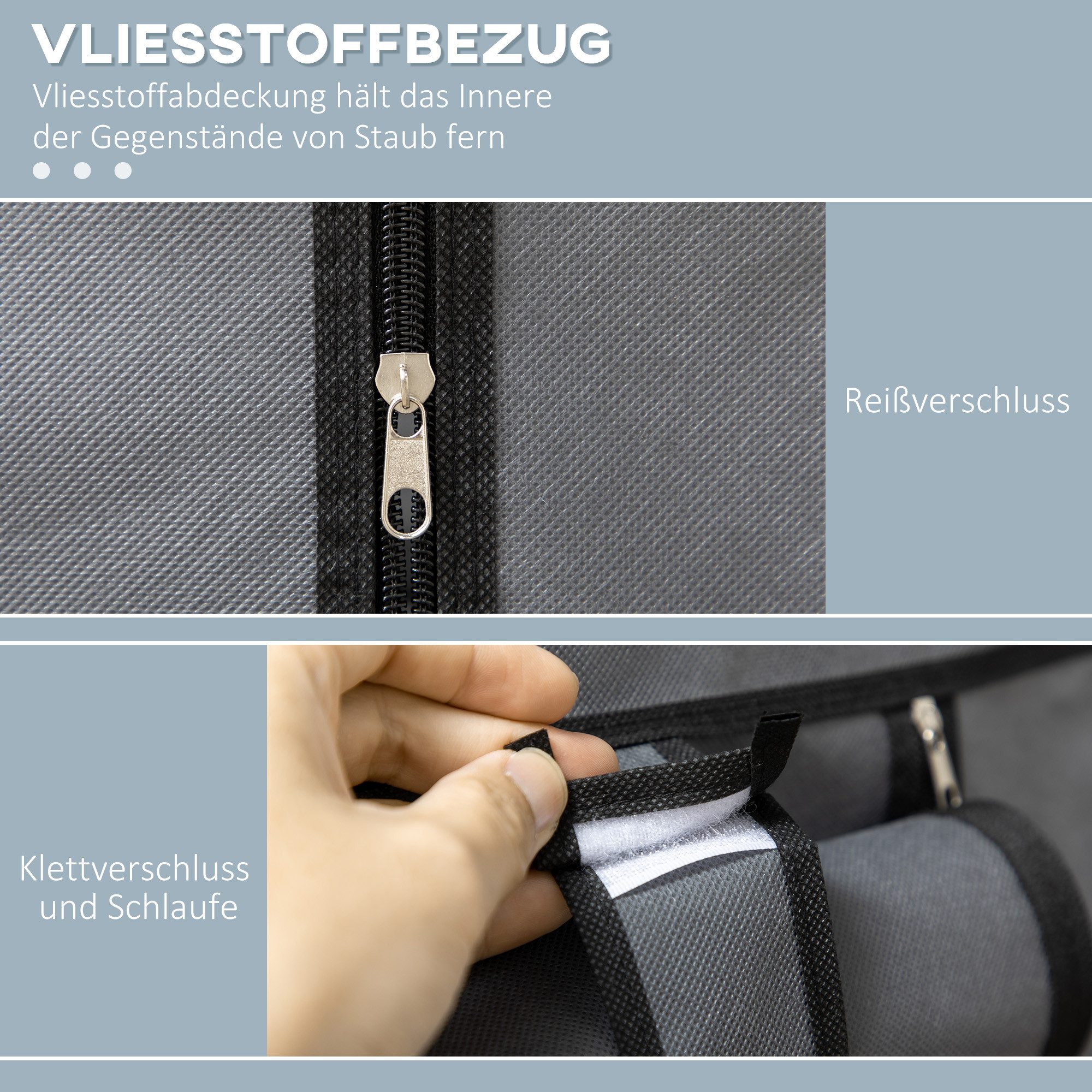 HOMCOM Stoffschrank Kleiderschrank mit 6 Ablagen und Kleiderstange (Faltbare Garderobe in Vlies-Optik, 1-St., Faltschrank für Schlafzimmer, Flur) Dunkelgrau, 10 – Bild 5 von 5