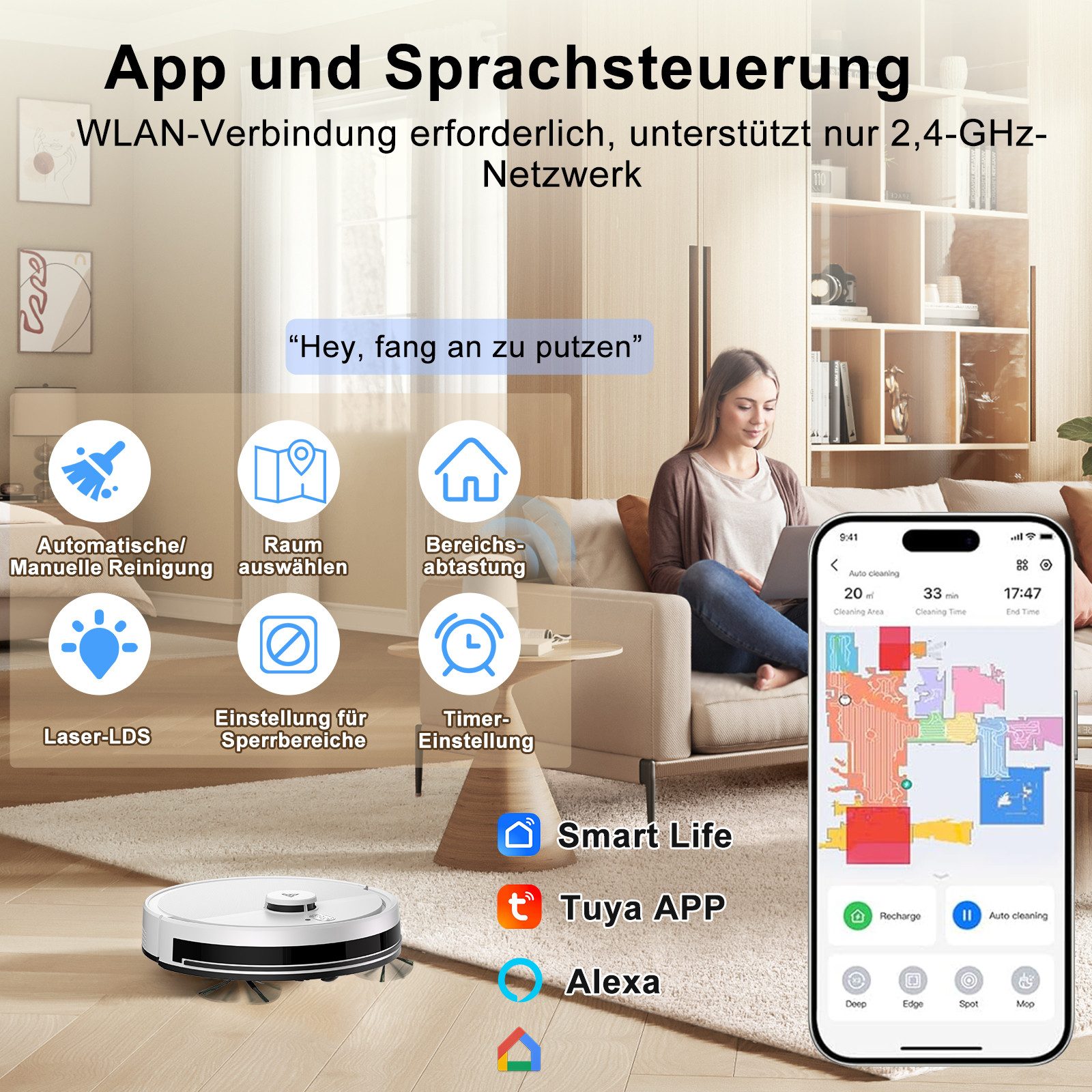 Ruzava Saugroboter Saugroboter 12000 Pa 2026 Saugroboter mit Wischfunktion Y580, mit Beutel