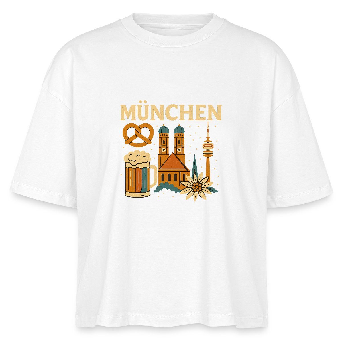 T-Shirt München Bayern Edelweiss Brezn Bierkrug Boxy Shirt Damen