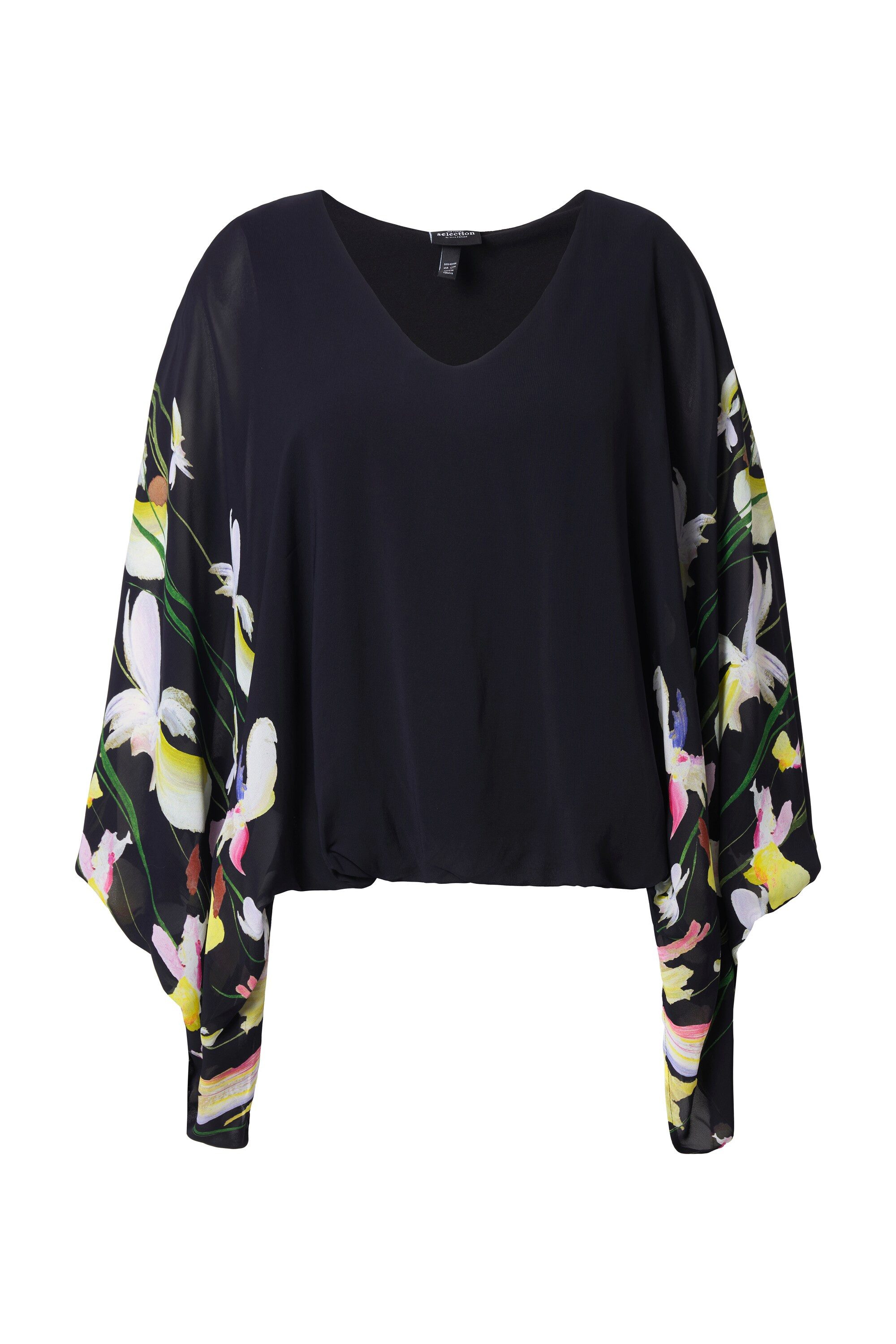 Ulla Popken Druckbluse Chiffon-Bluse doppellagig V-Ausschnitt 3/4-Arm günstig online kaufen
